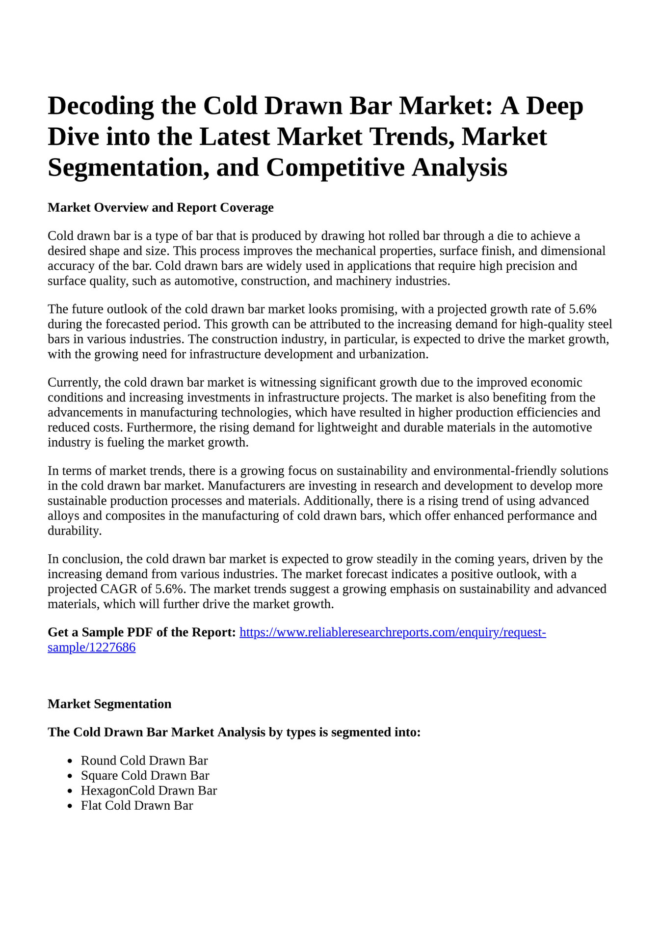 Reportprime - Decoding the Cold Drawn Bar Market: A Deep Dive into the 