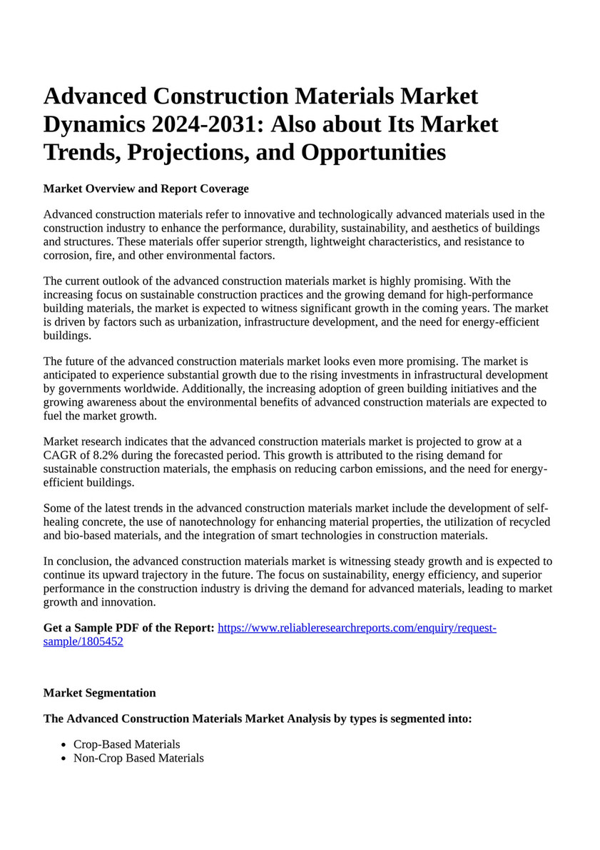 Reportprime - Advanced Construction Materials Market Dynamics 2024 