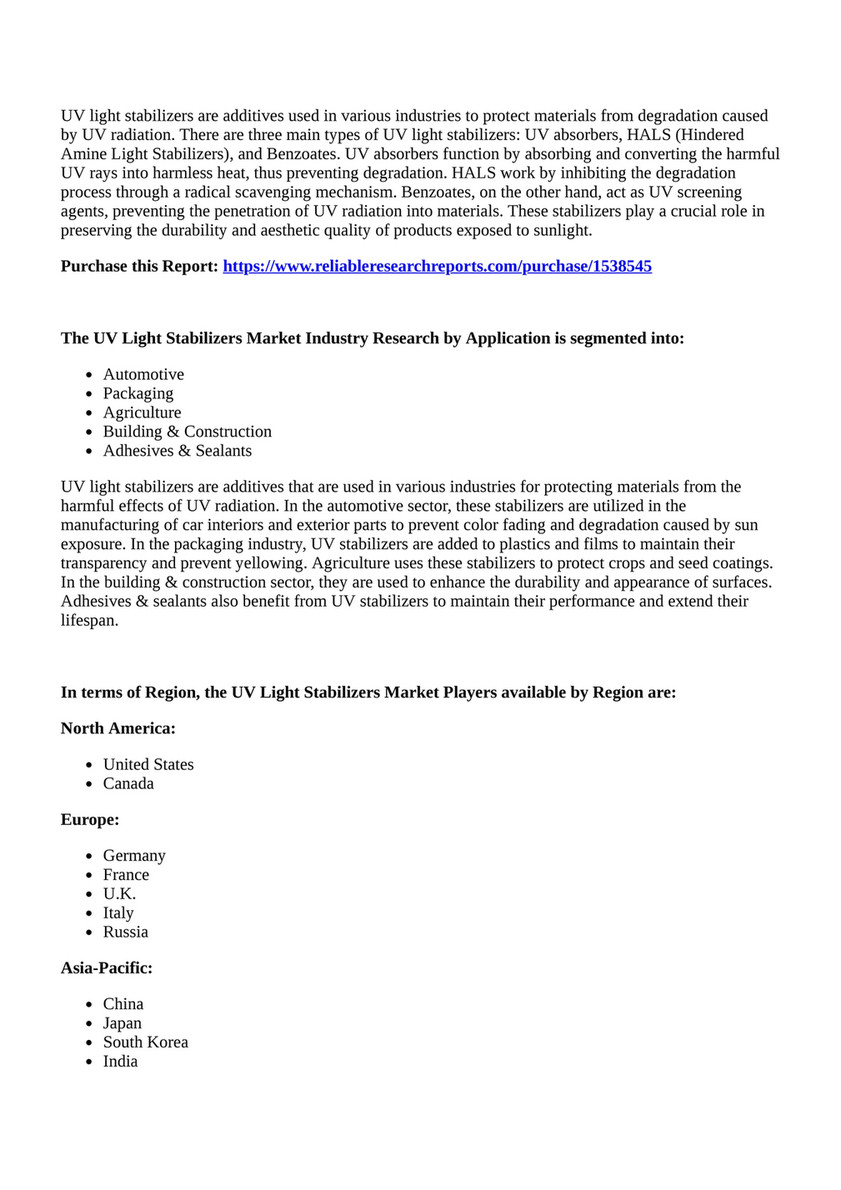 UV/Light Stabilizers for Adhesives