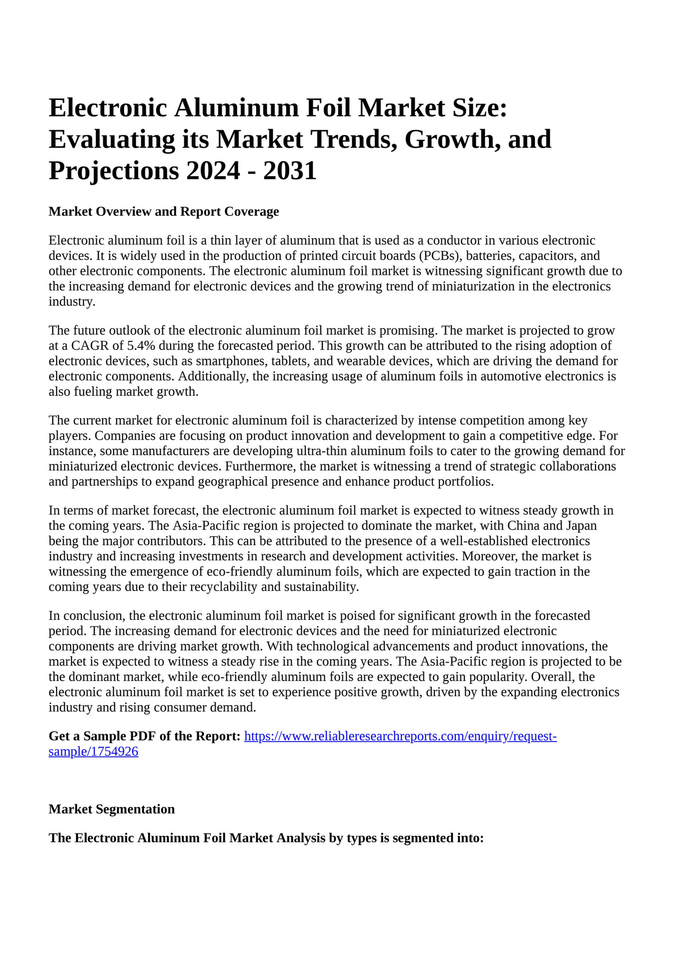 Reportprime Electronic Aluminum Foil Market Size Evaluating its