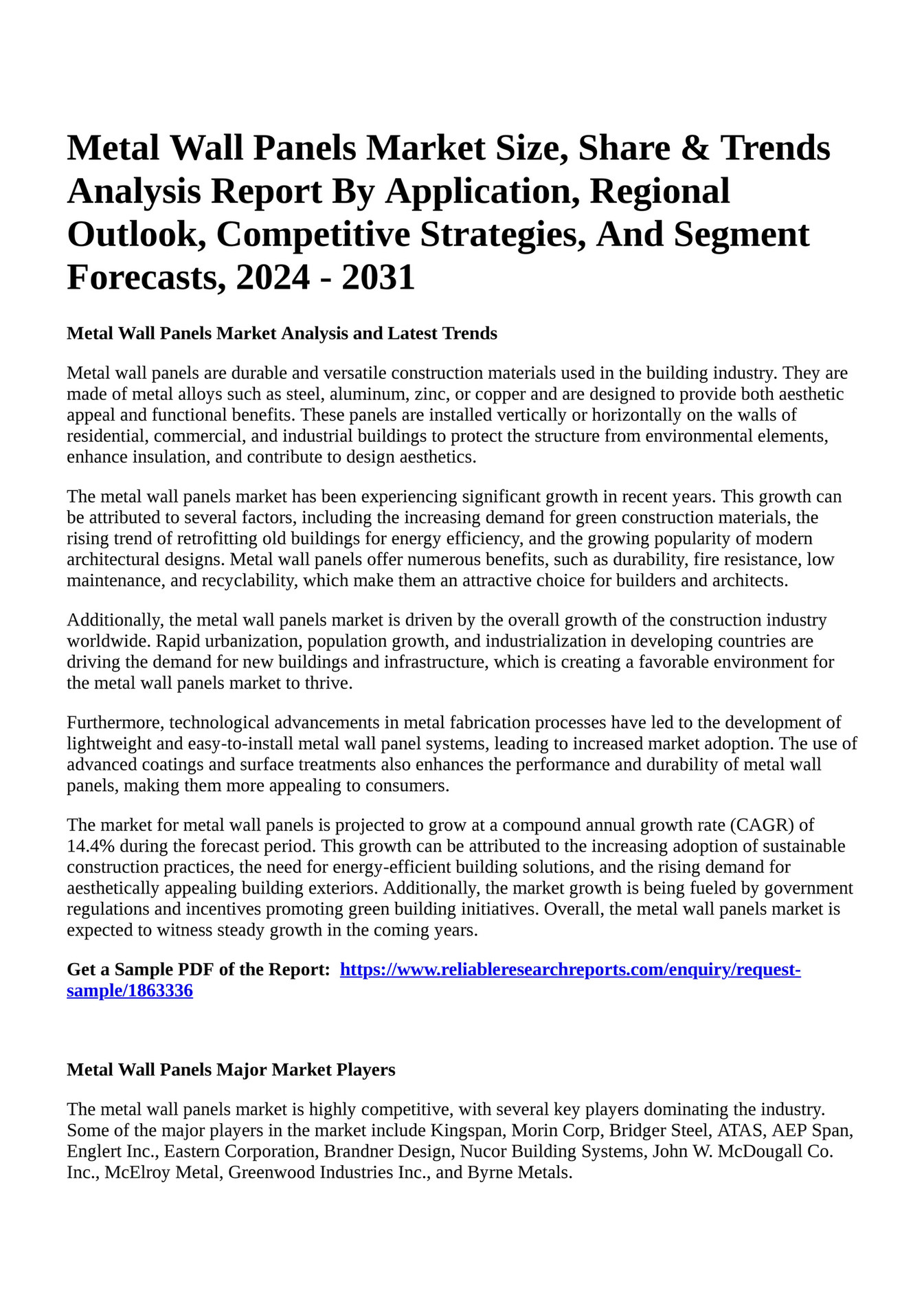 Reportprime Metal Wall Panels Market Size, Share & Trends Analysis