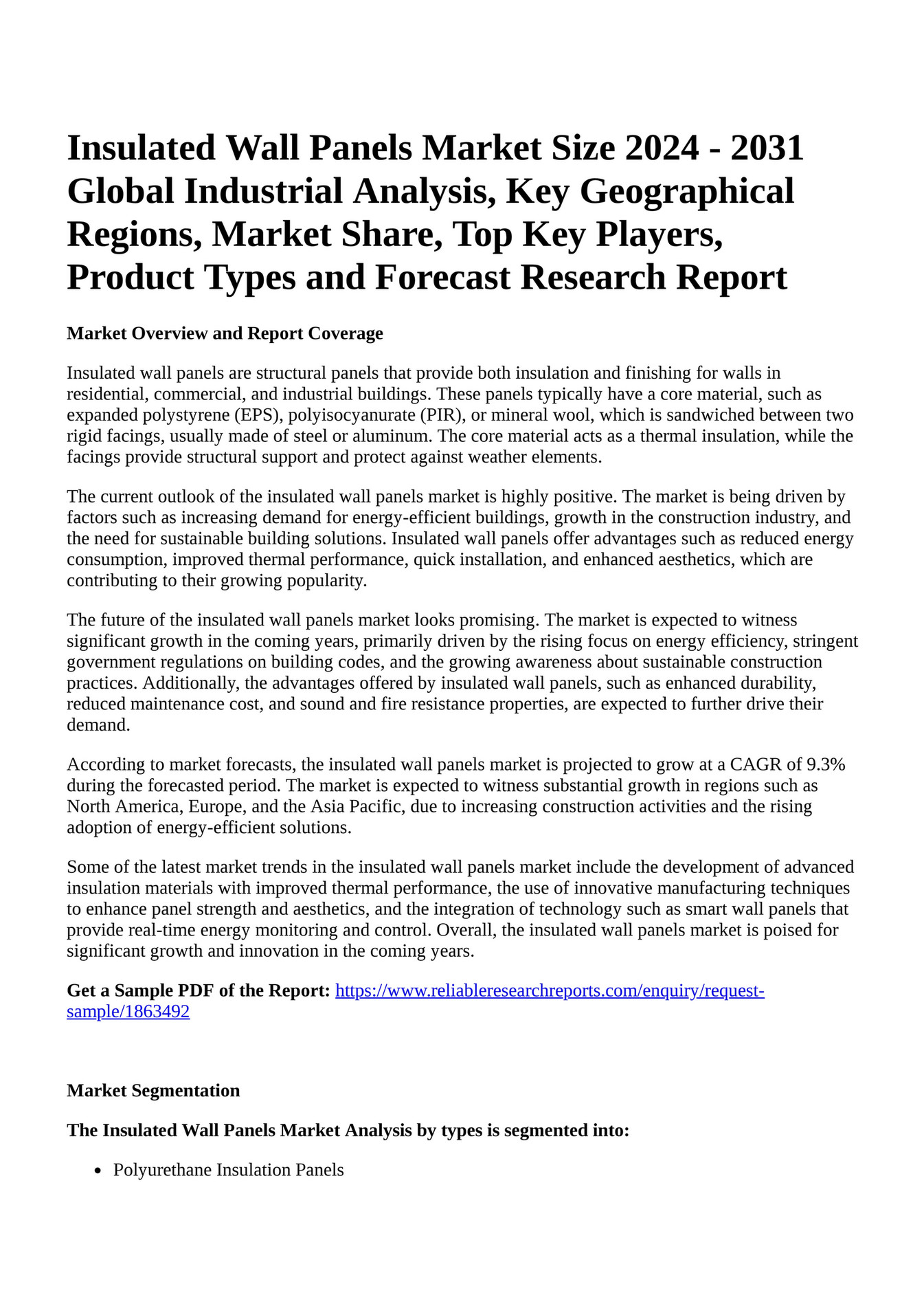 Reportprime Insulated Wall Panels Market Size 2024 2031 Global