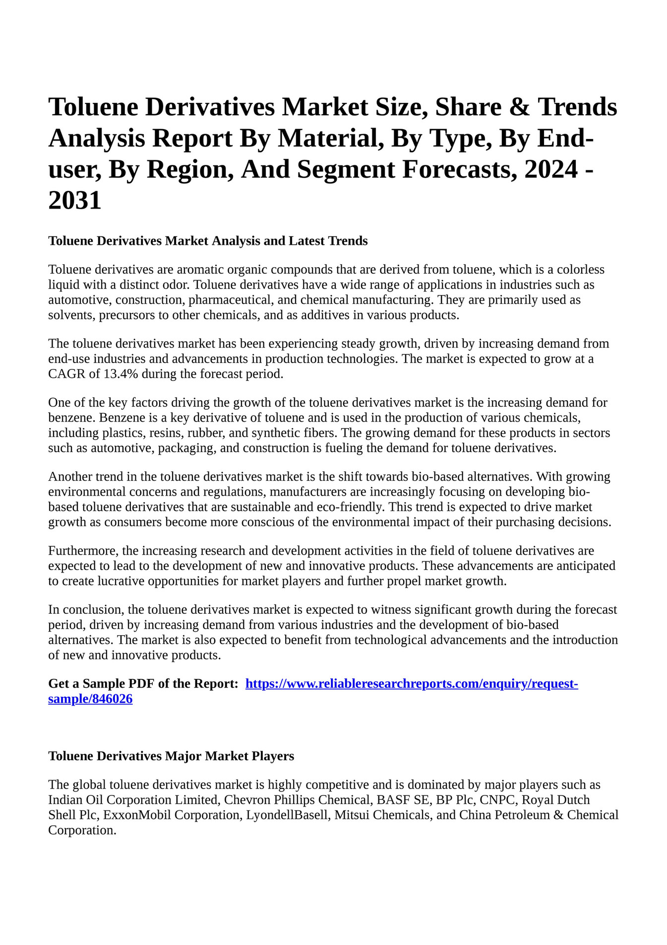 Reportprime - Toluene Derivatives Market Size, Share & Trends Analysis ...