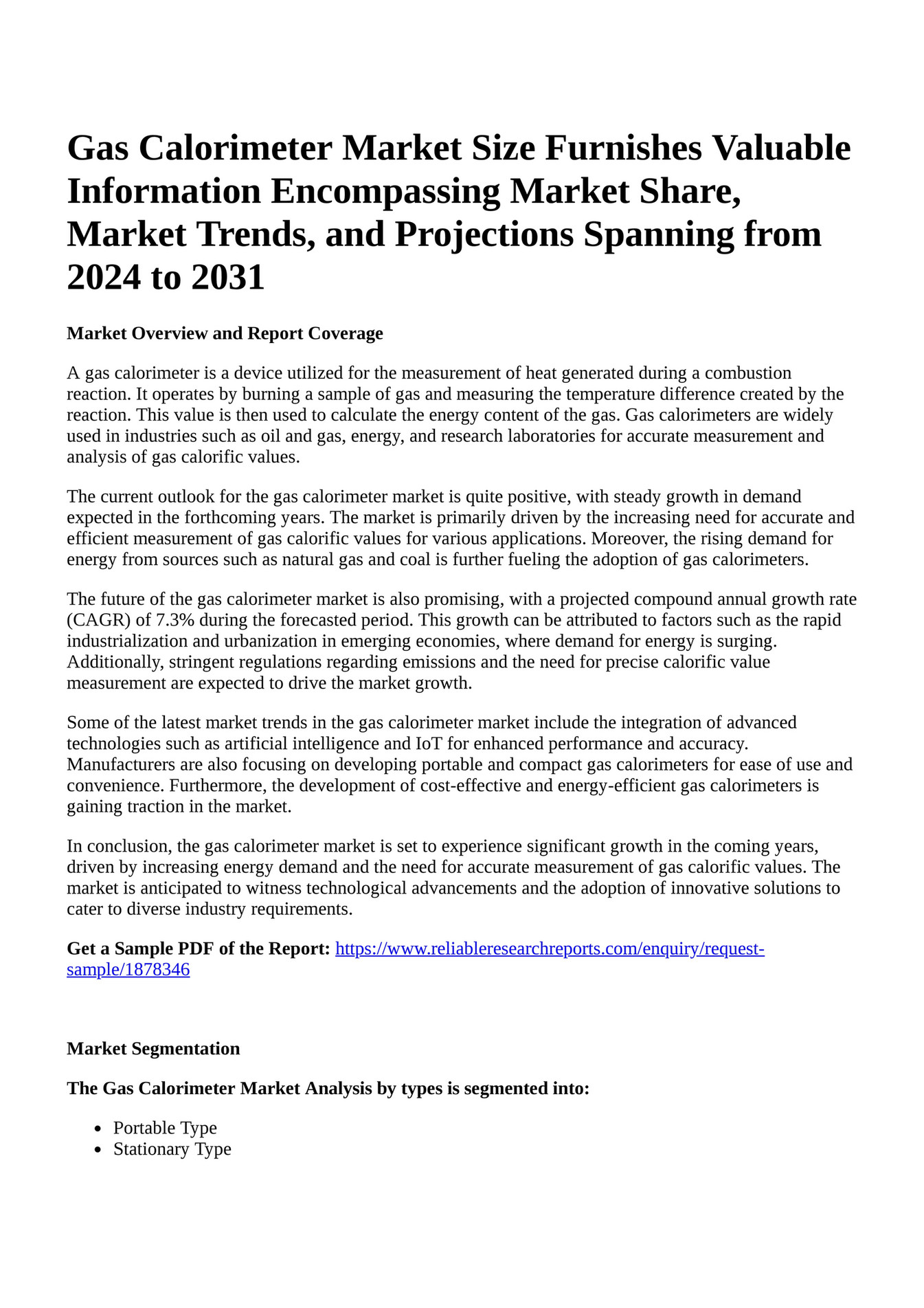 Reportprime Gas Calorimeter Market Size Furnishes Valuable