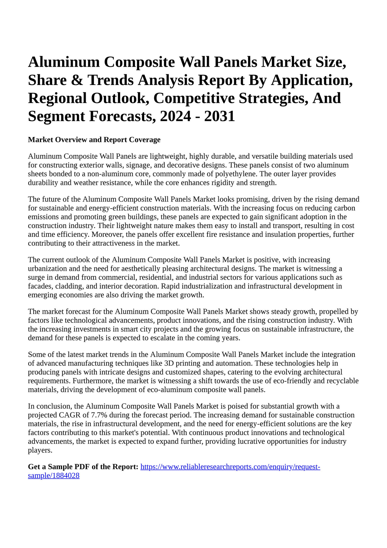 Reportprime Aluminum Composite Wall Panels Market Size, Share