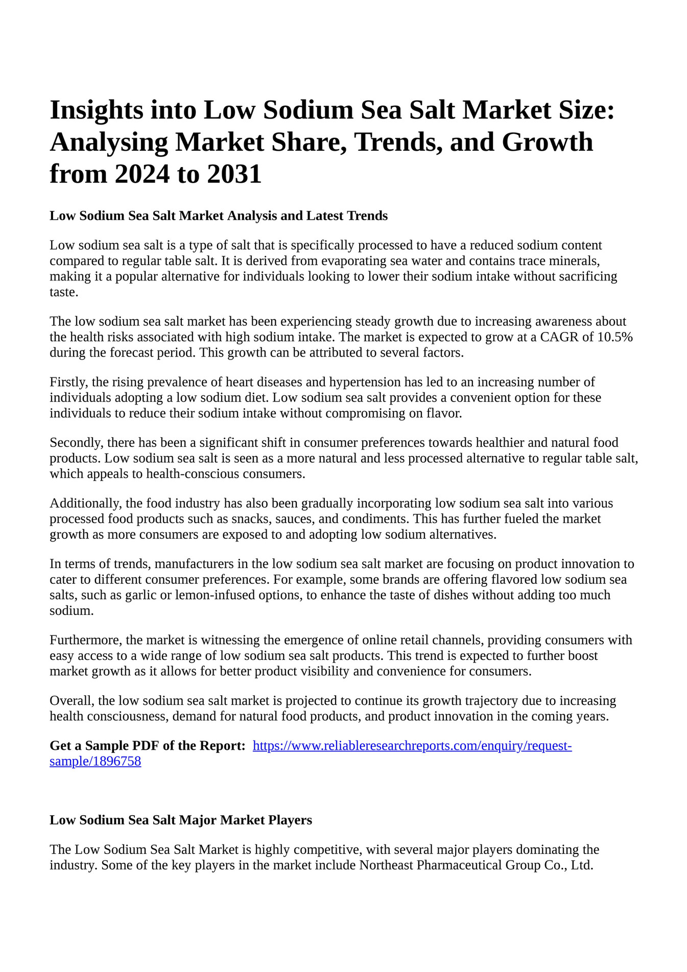 Reportprime Insights into Low Sodium Sea Salt Market Size Analysing