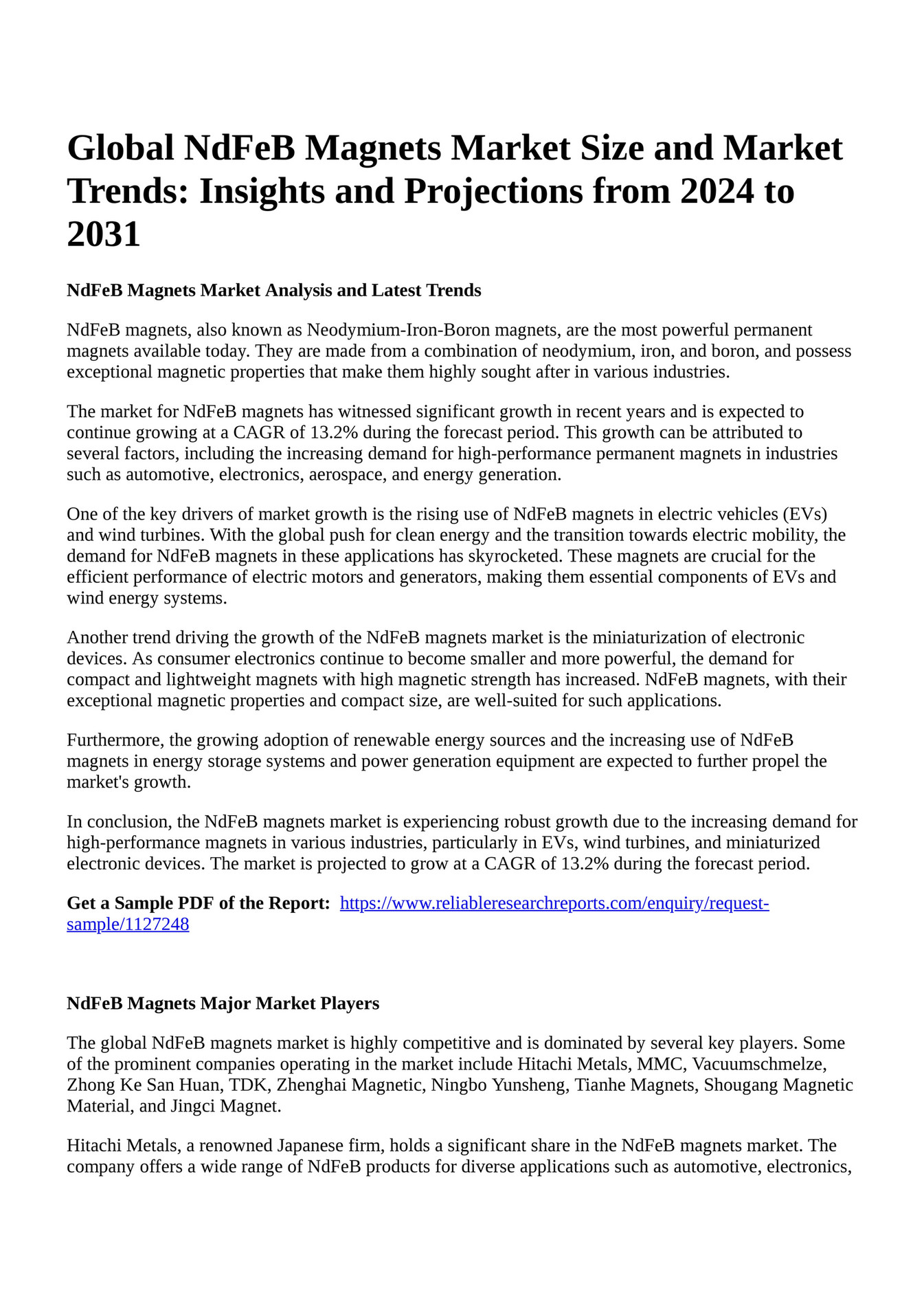 Reportprime Global NdFeB Market Size and Market Trends