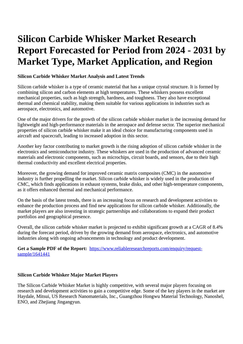 Reportprime - Silicon Carbide Whisker Market Research Report