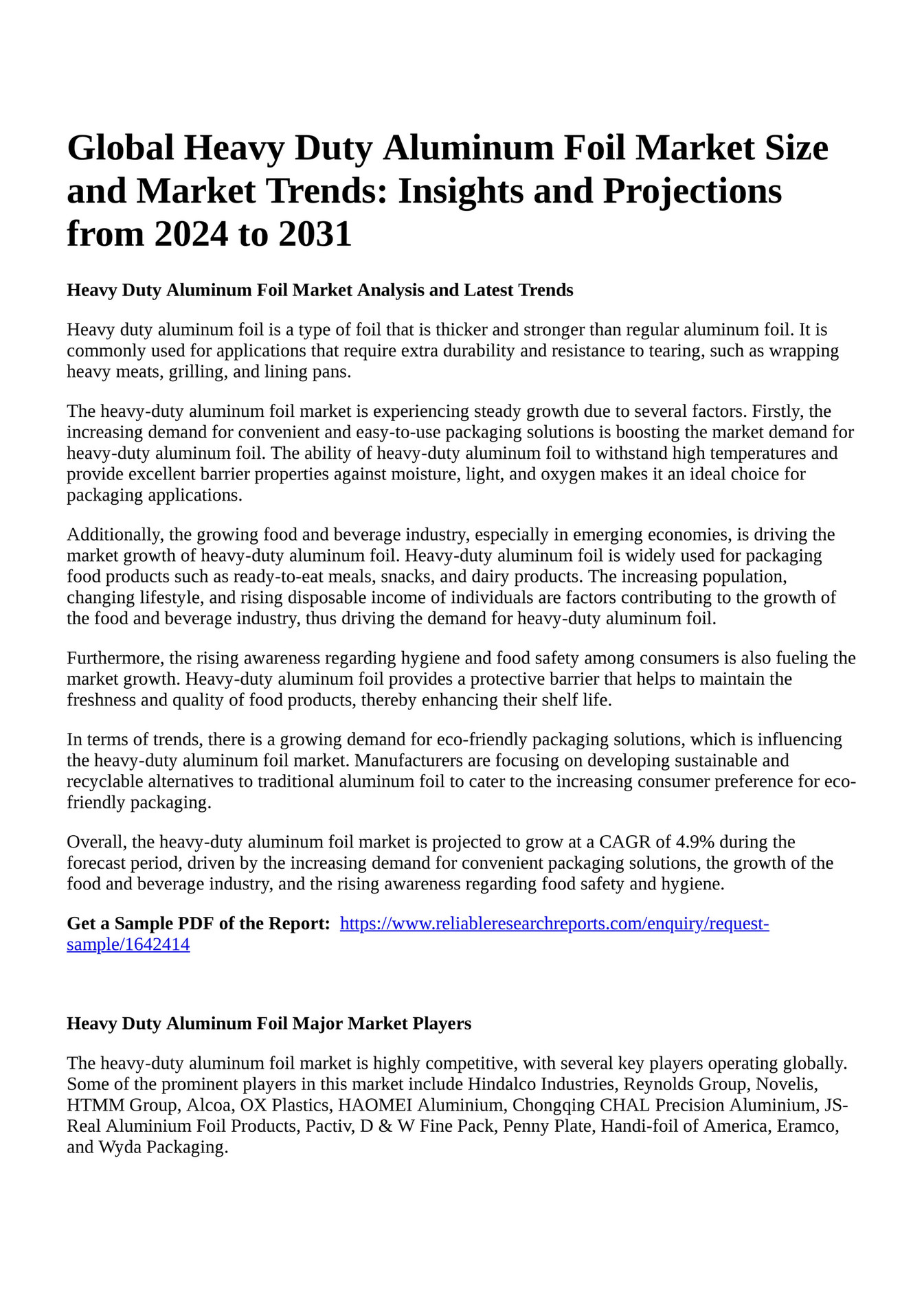 Reportprime Global Heavy Duty Aluminum Foil Market Size and Market