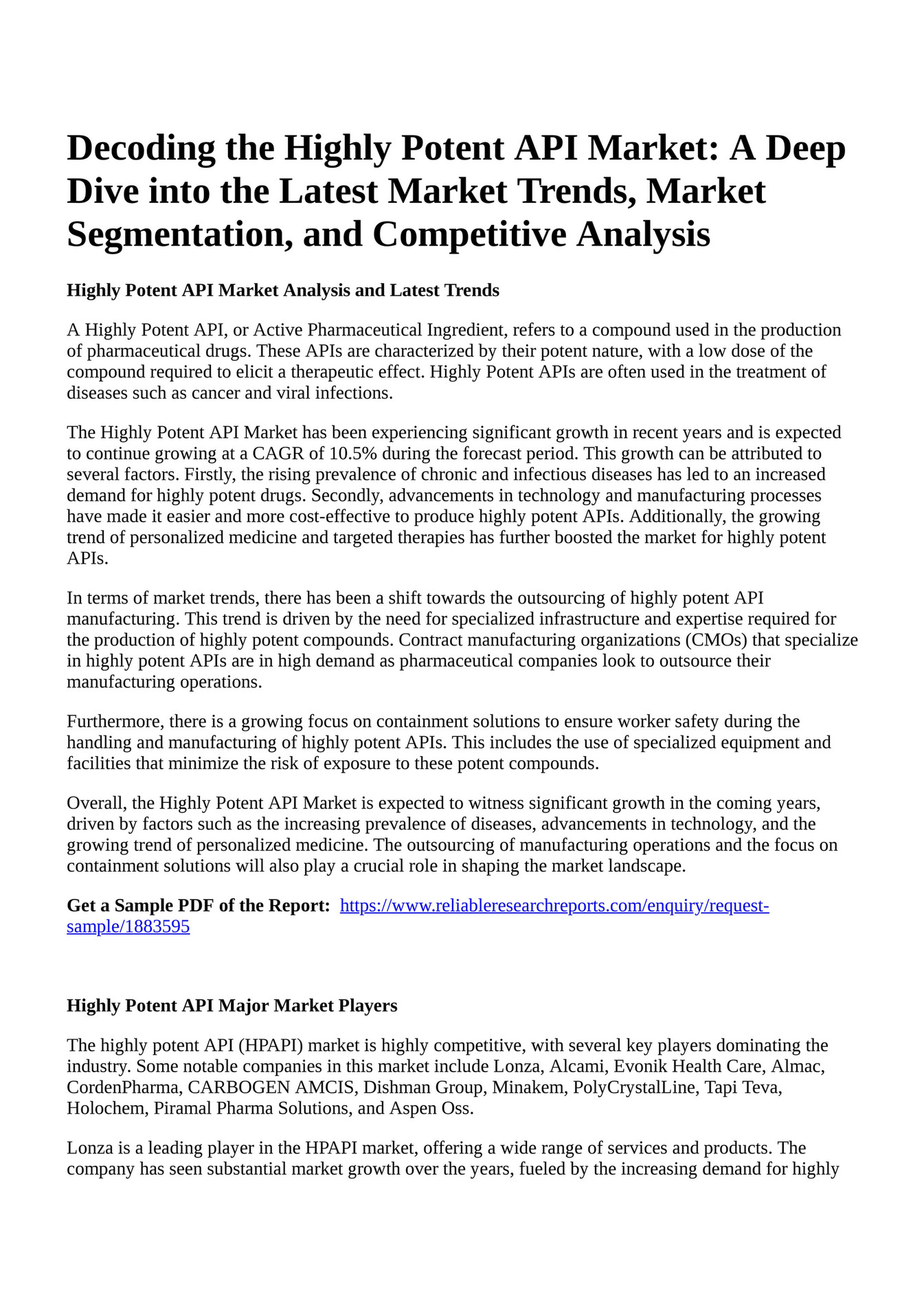 Reportprime - Decoding the Highly Potent API Market: A Deep Dive into 