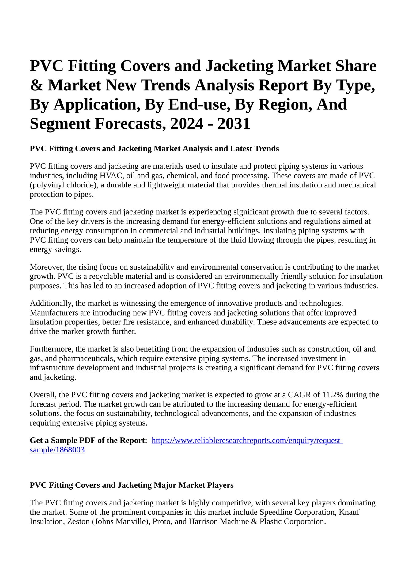 Reportprime PVC Fitting Covers and Jacketing Market Share & Market