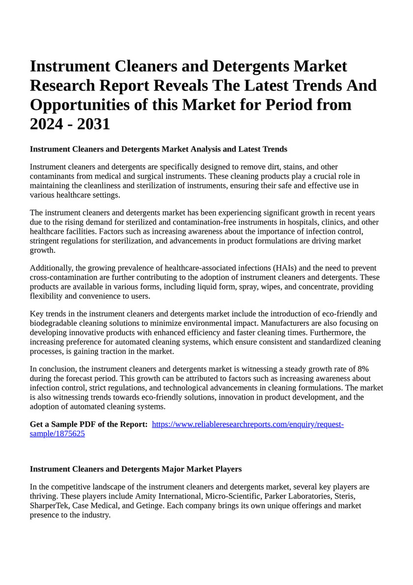 Reportprime - Instrument Cleaners and Detergents Market Research ...
