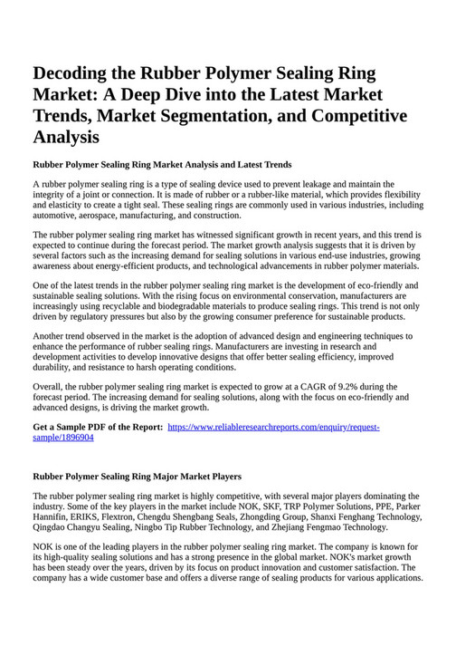 Reportprime - Decoding the Rubber Polymer Sealing Ring Market: A Deep 