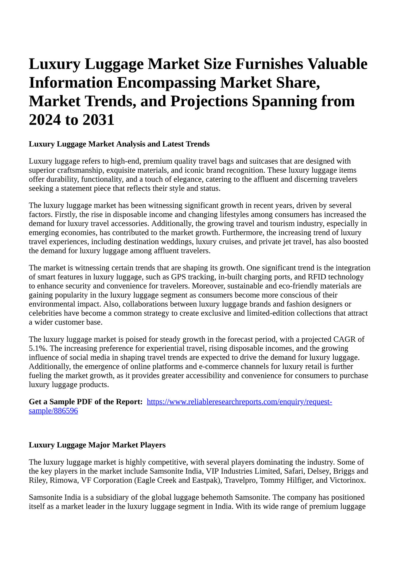 Reportprime Luxury Luggage Market Size Furnishes Valuable Information