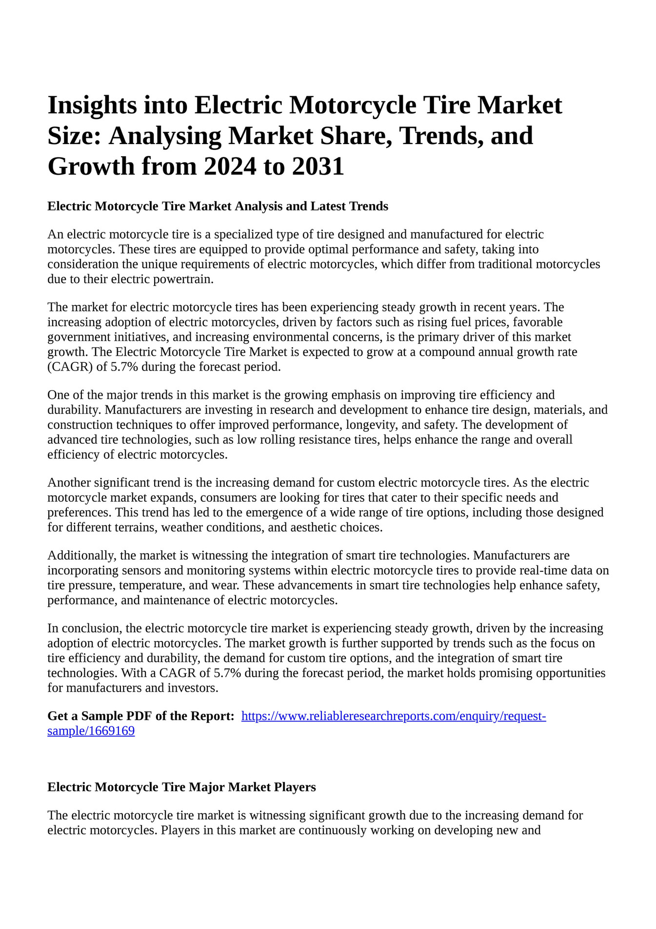 Reportprime Insights into Electric Motorcycle Tire Market Size