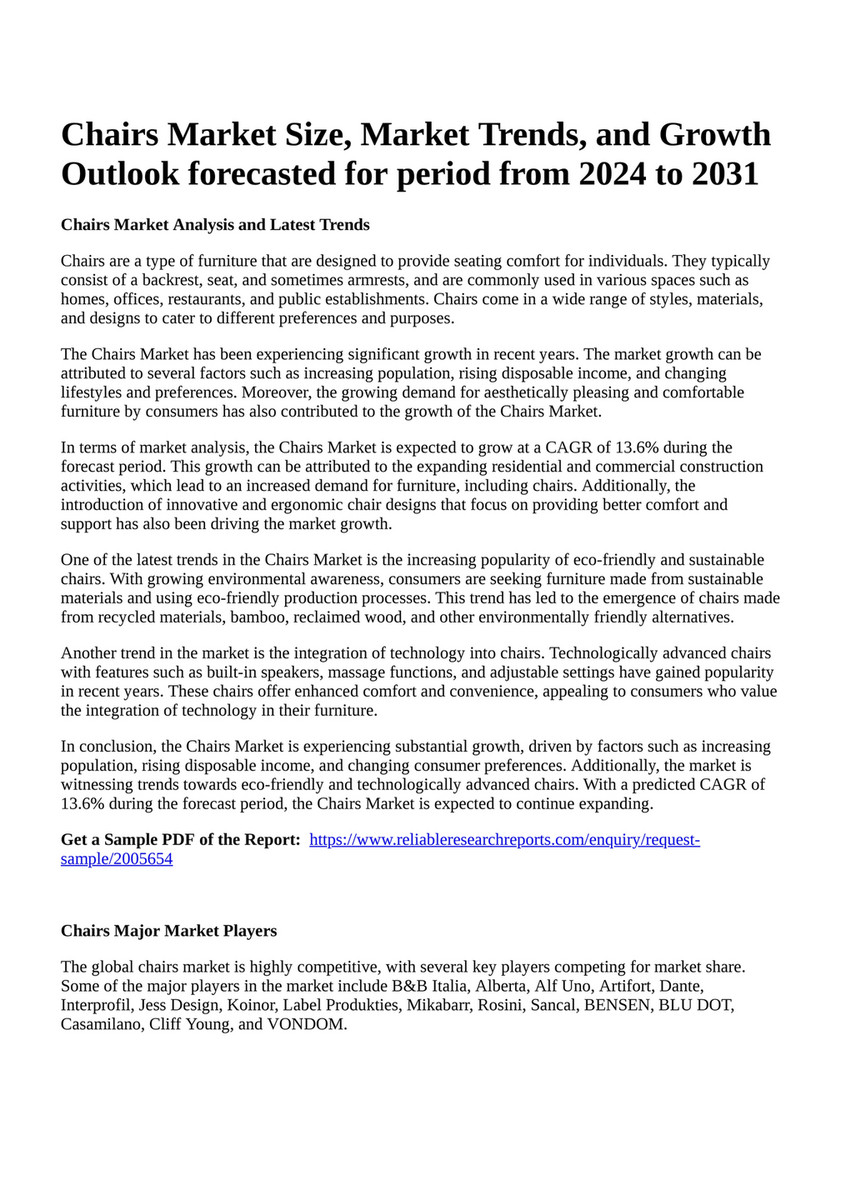 Reportprime - Chairs Market Size, Market Trends, and Growth ...