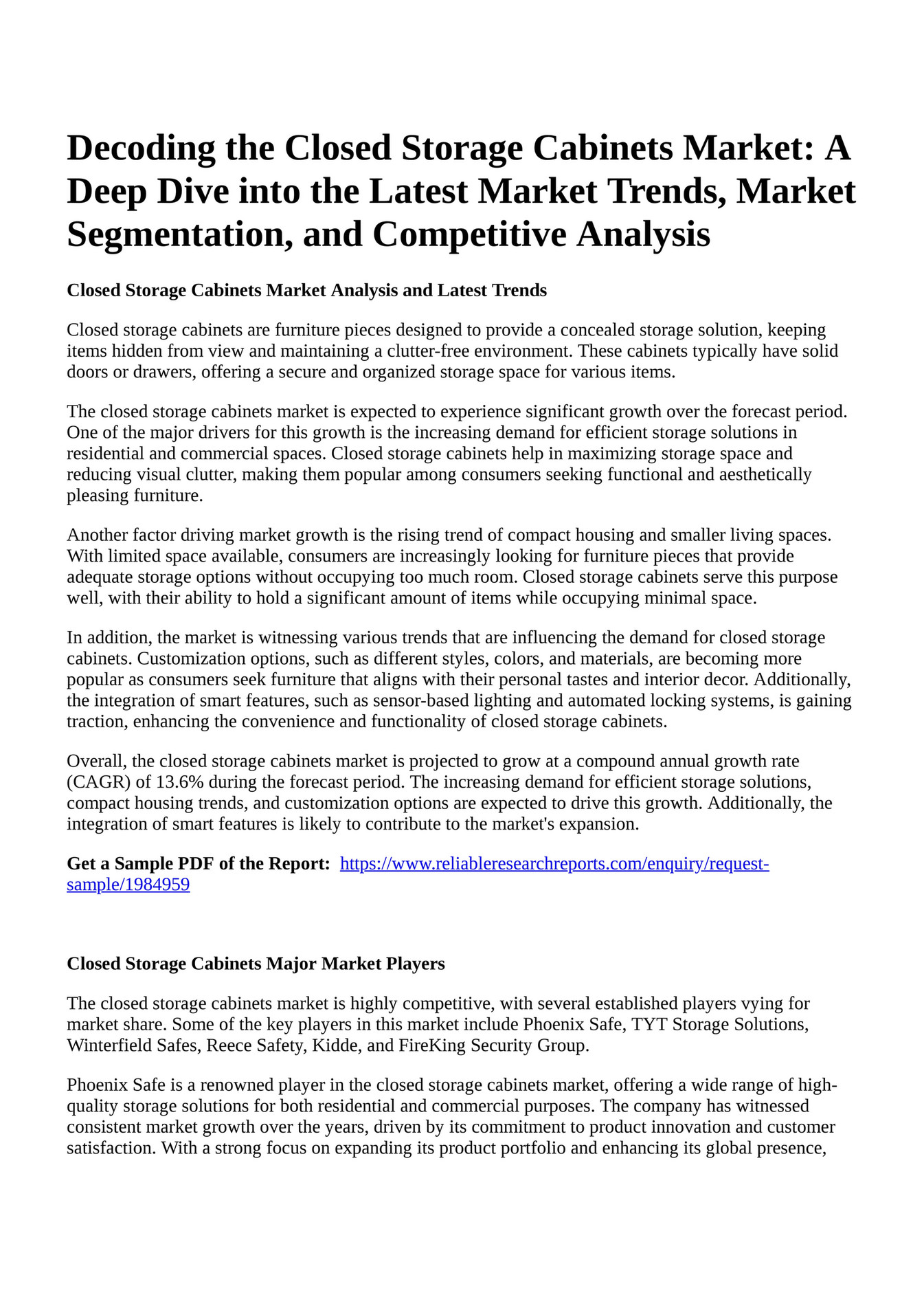 Reportprime - Decoding the Closed Storage Cabinets Market: A Deep Dive 