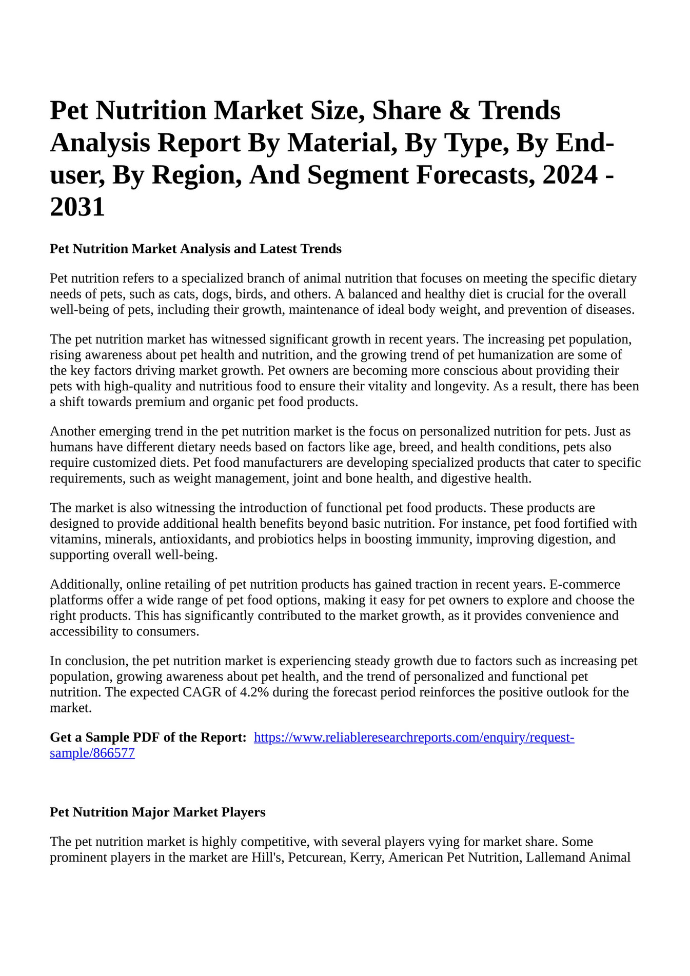 Reportprime Pet Nutrition Market Size Share Trends Analysis Report By Material By Type By