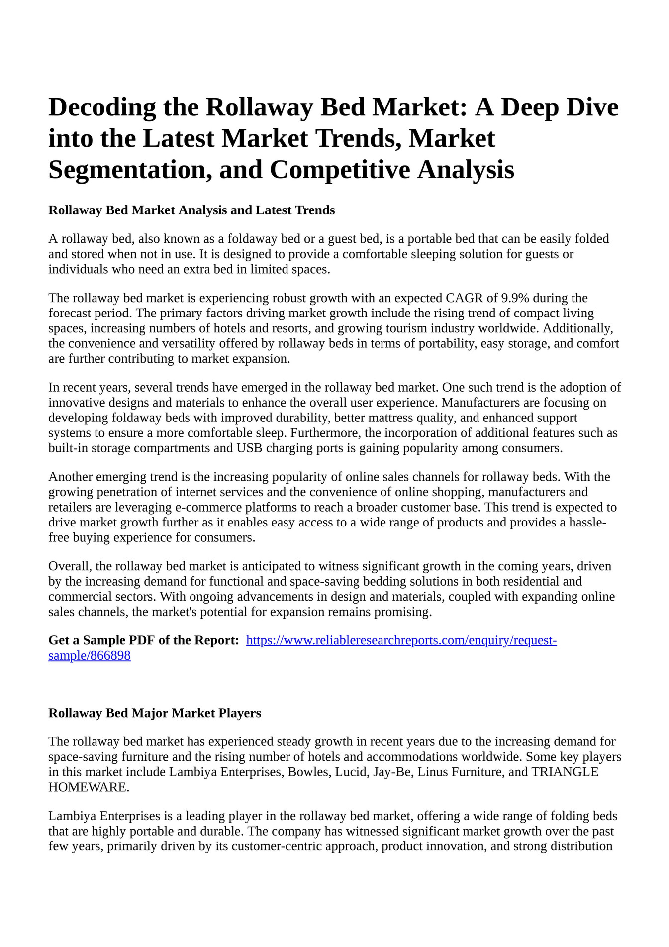 Reportprime Decoding The Rollaway Bed Market A Deep Dive Into The