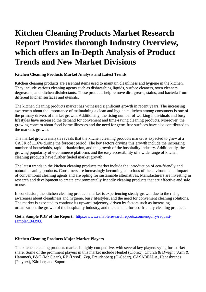 Reportprime - Kitchen Cleaning Products Market Research Report ...