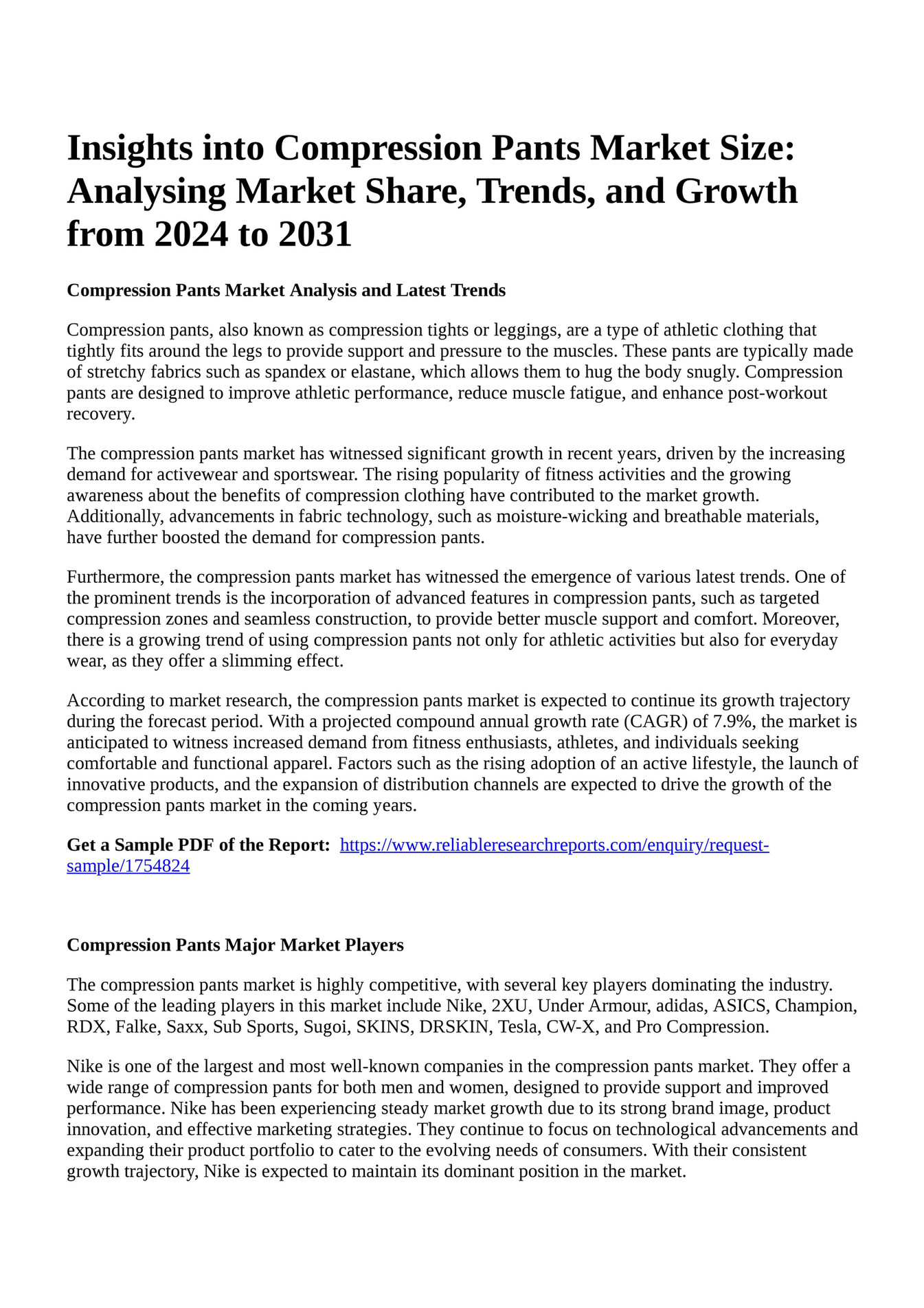 Reportprime Insights into Compression Pants Market Size Analysing Market Share, Trends, and