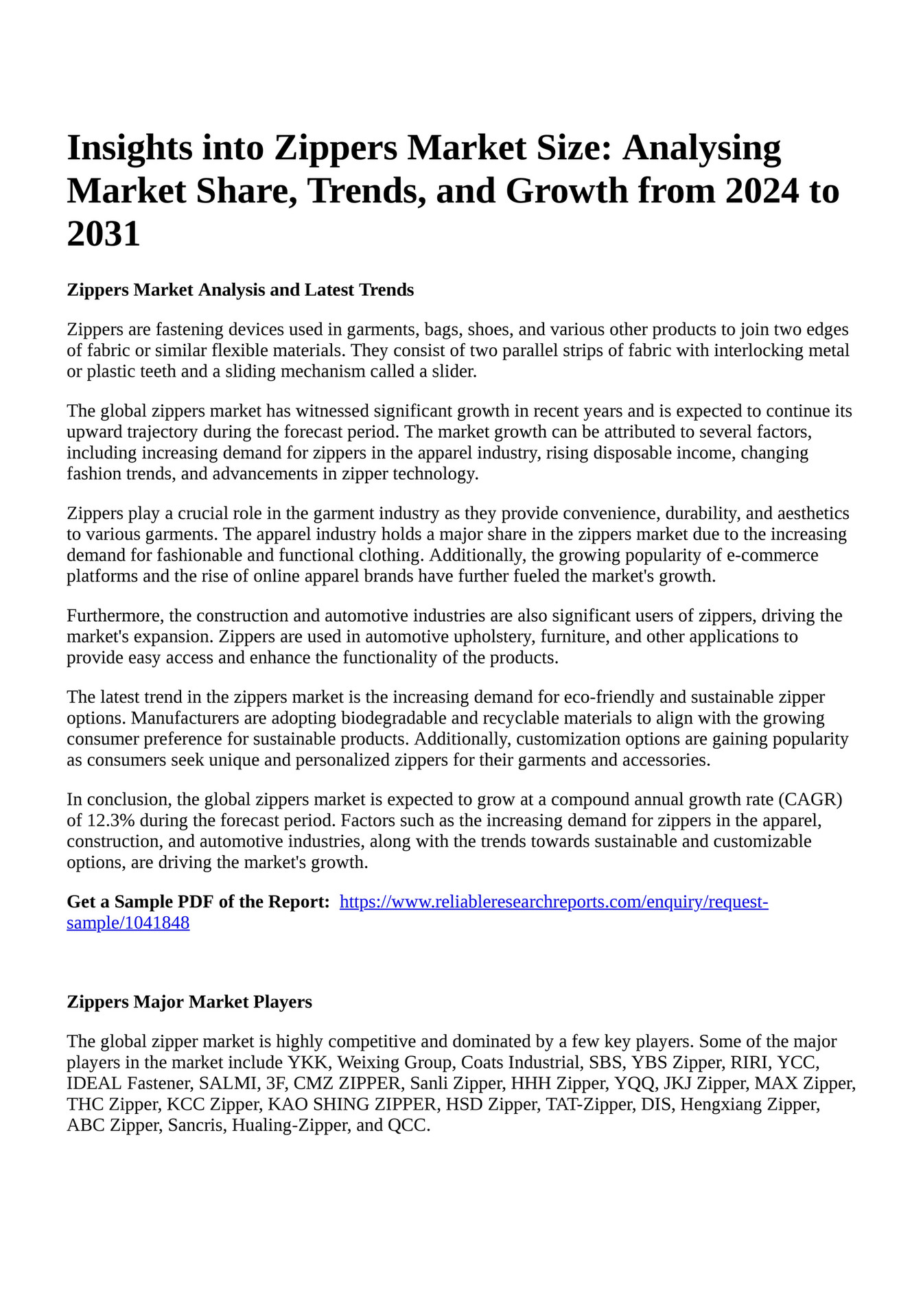 Reportprime Insights into Zippers Market Size Analysing Market Share, Trends, and Growth from