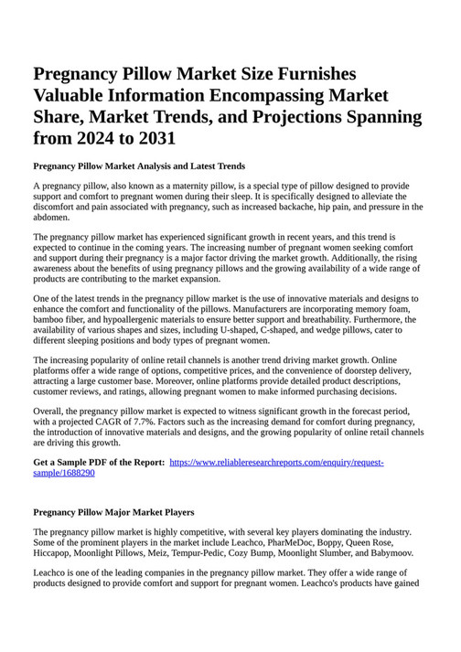 Reportprime Pregnancy Pillow Market Size Furnishes Valuable