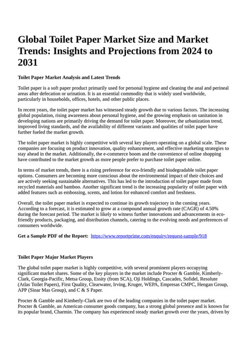 Reportprime Global Toilet Paper Market Size and Market Trends