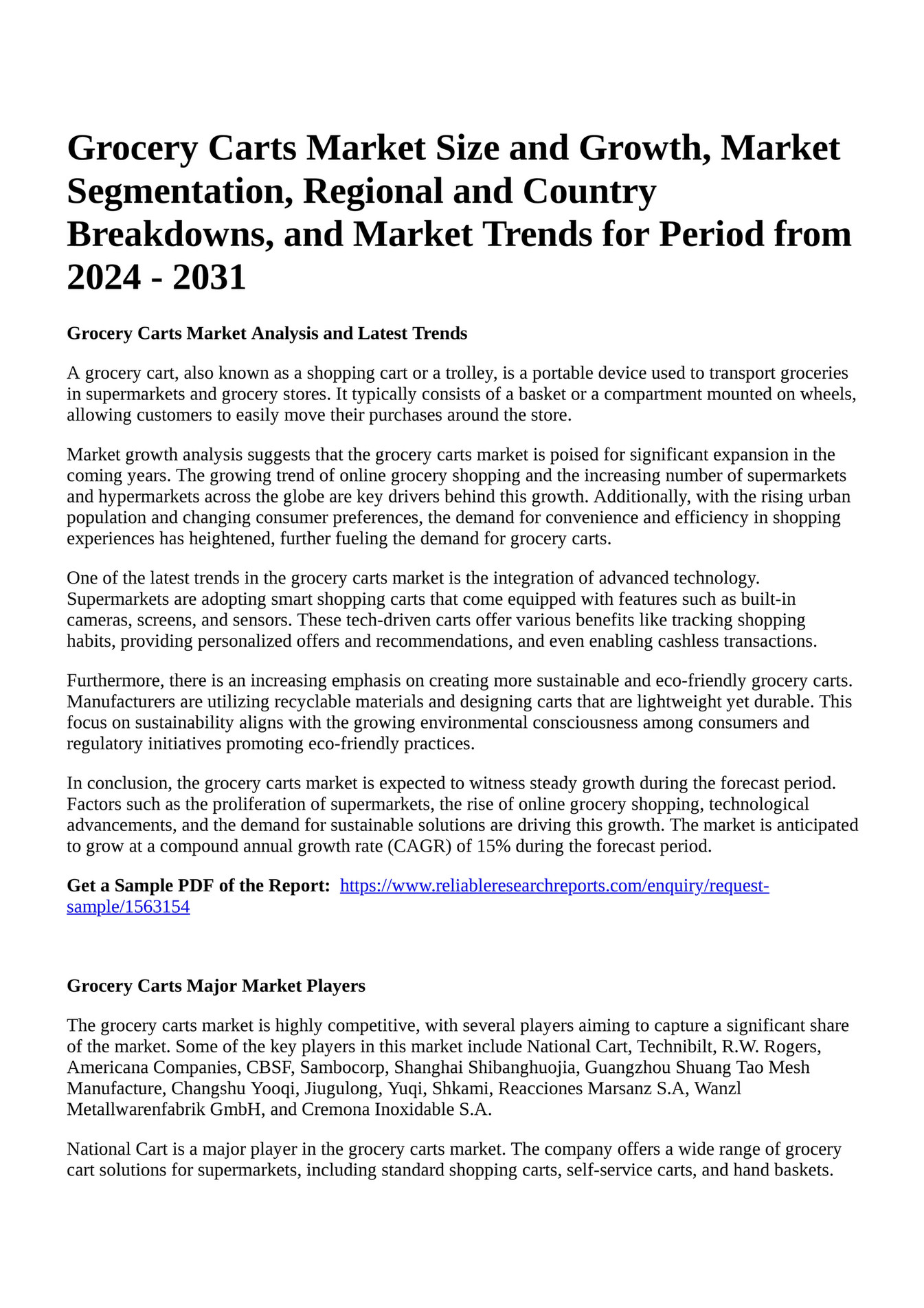 Reportprime Grocery Carts Market Size and Growth, Market Segmentation