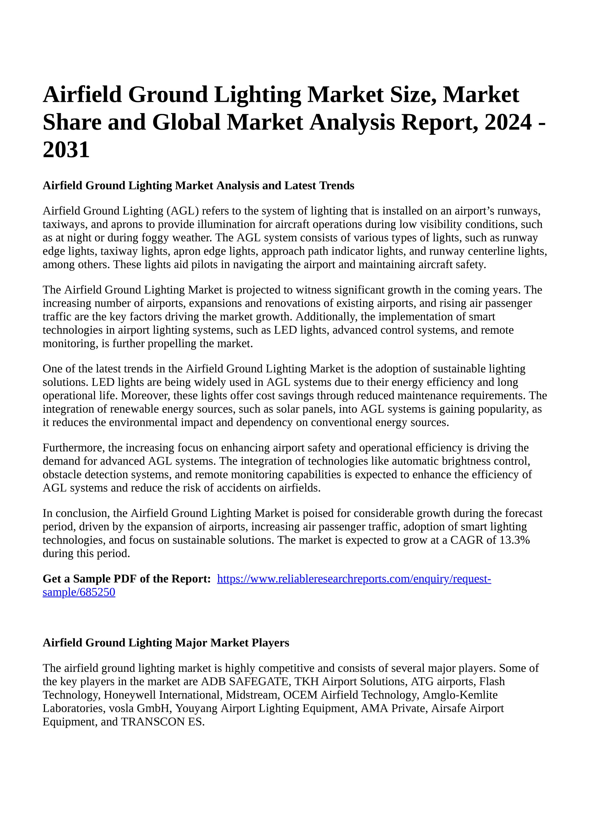 Reportprime Airfield Ground Lighting Market Size Market Share