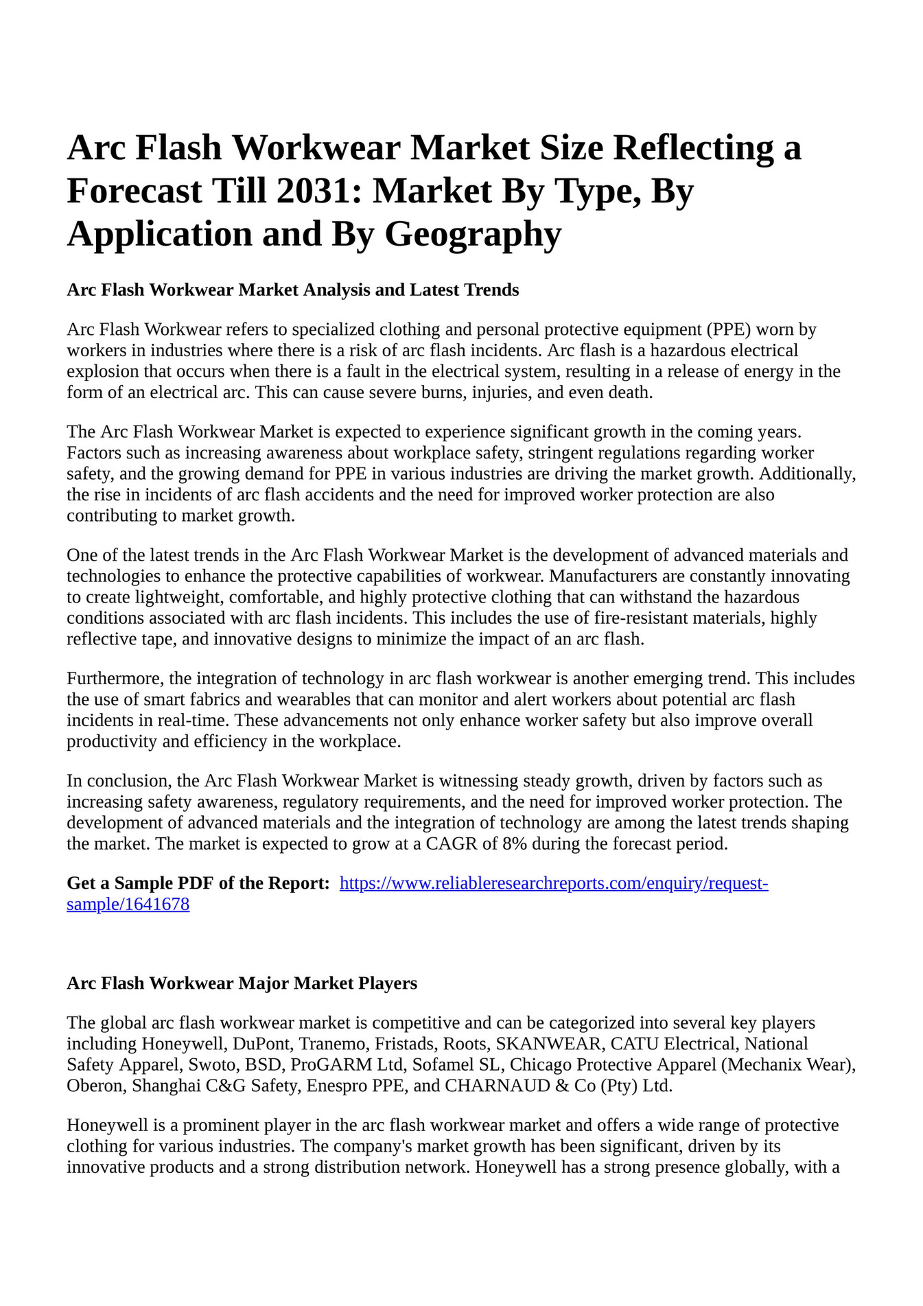 Reportprime Arc Flash Workwear Market Size Reflecting a Forecast Till