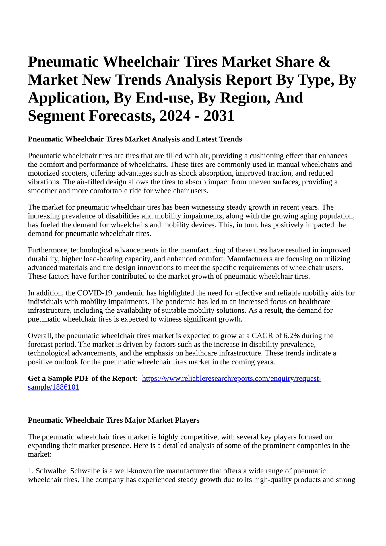 Reportprime - Pneumatic Wheelchair Tires Market Share & Market New