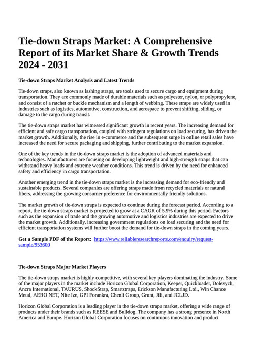 Reportprime Tiedown Straps Market A Comprehensive Report of its