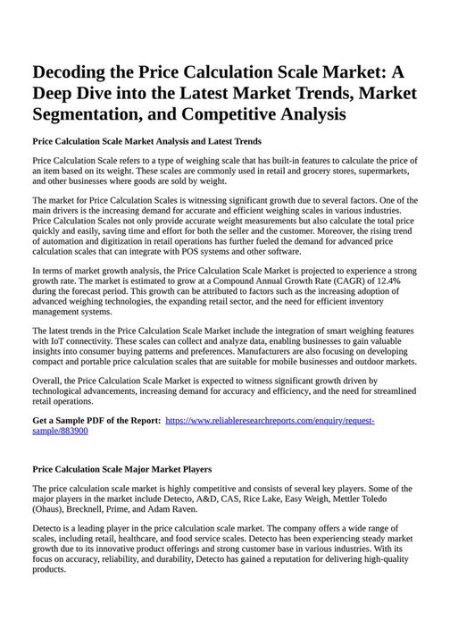 Reportprime - Decoding the Price Calculation Scale Market: A Deep Dive 