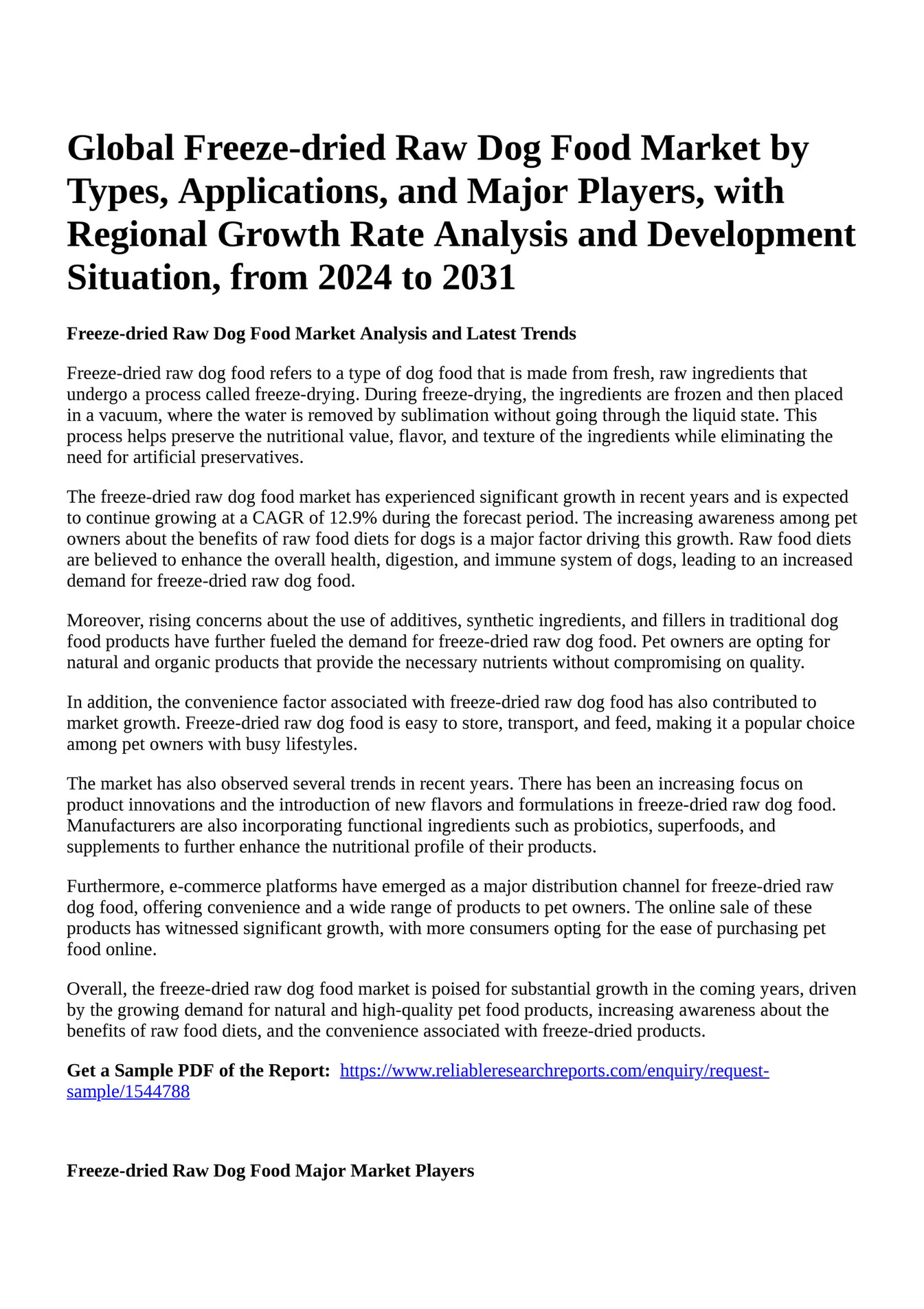 Reportprime Global Freezedried Raw Dog Food Market by Types