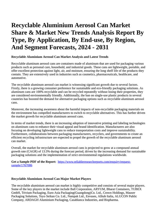 Reportprime Recyclable Aluminium Aerosol Can Market Share & Market