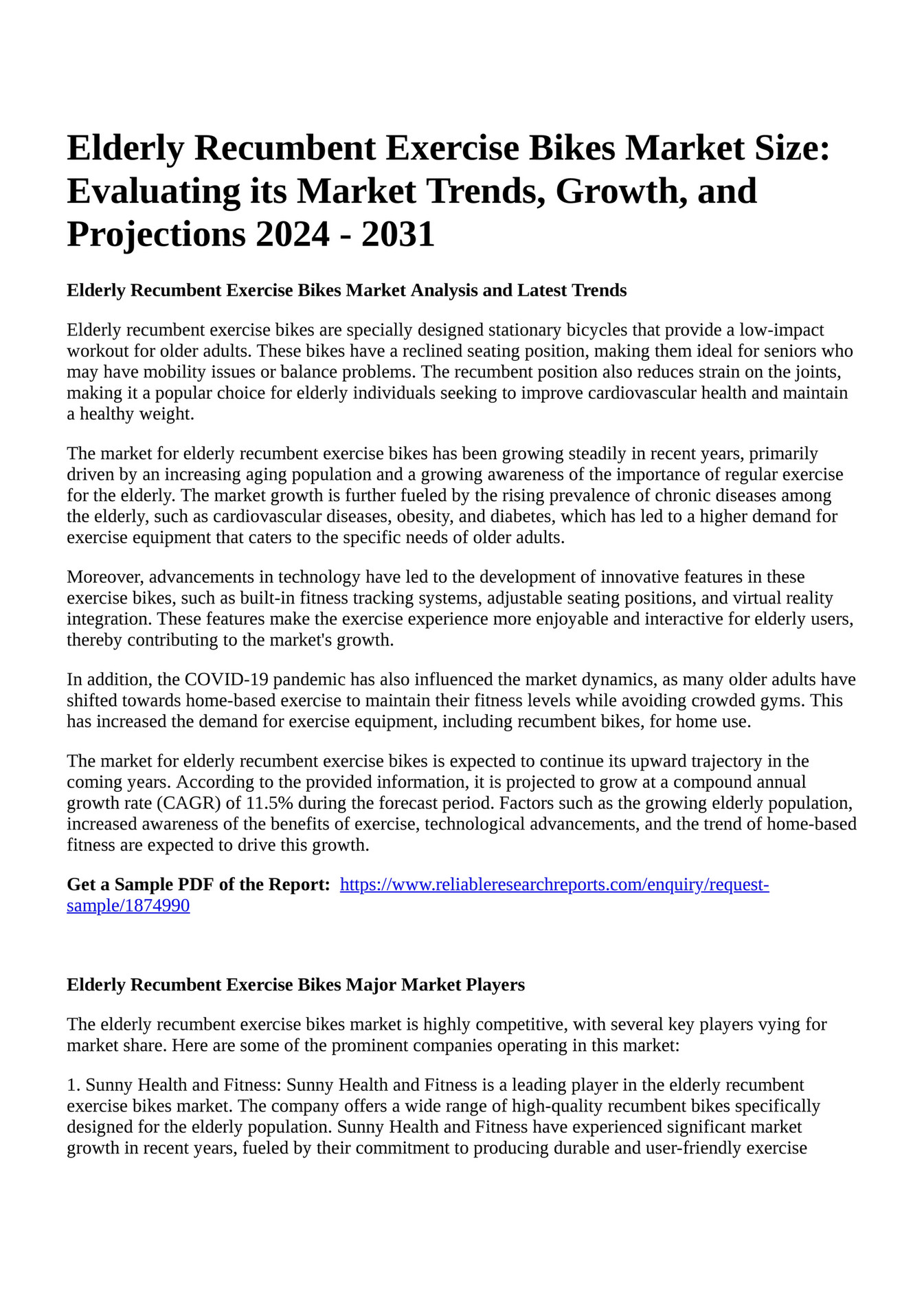 Reportprime Elderly Recumbent Exercise Bikes Market Size Evaluating