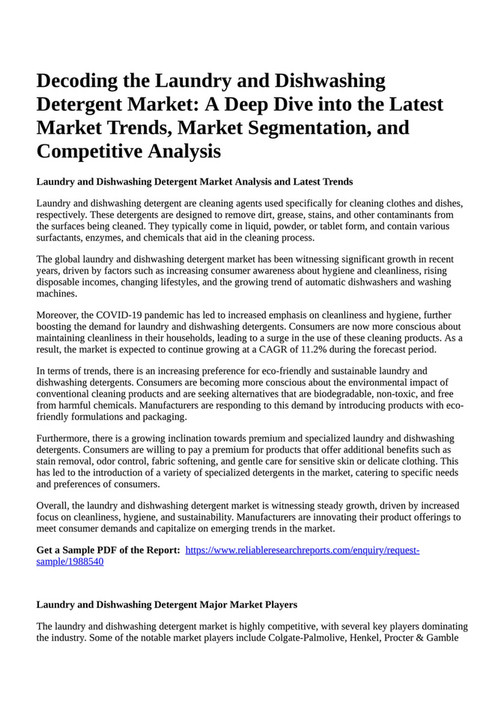 Reportprime Decoding the Laundry and Dishwashing Detergent Market A