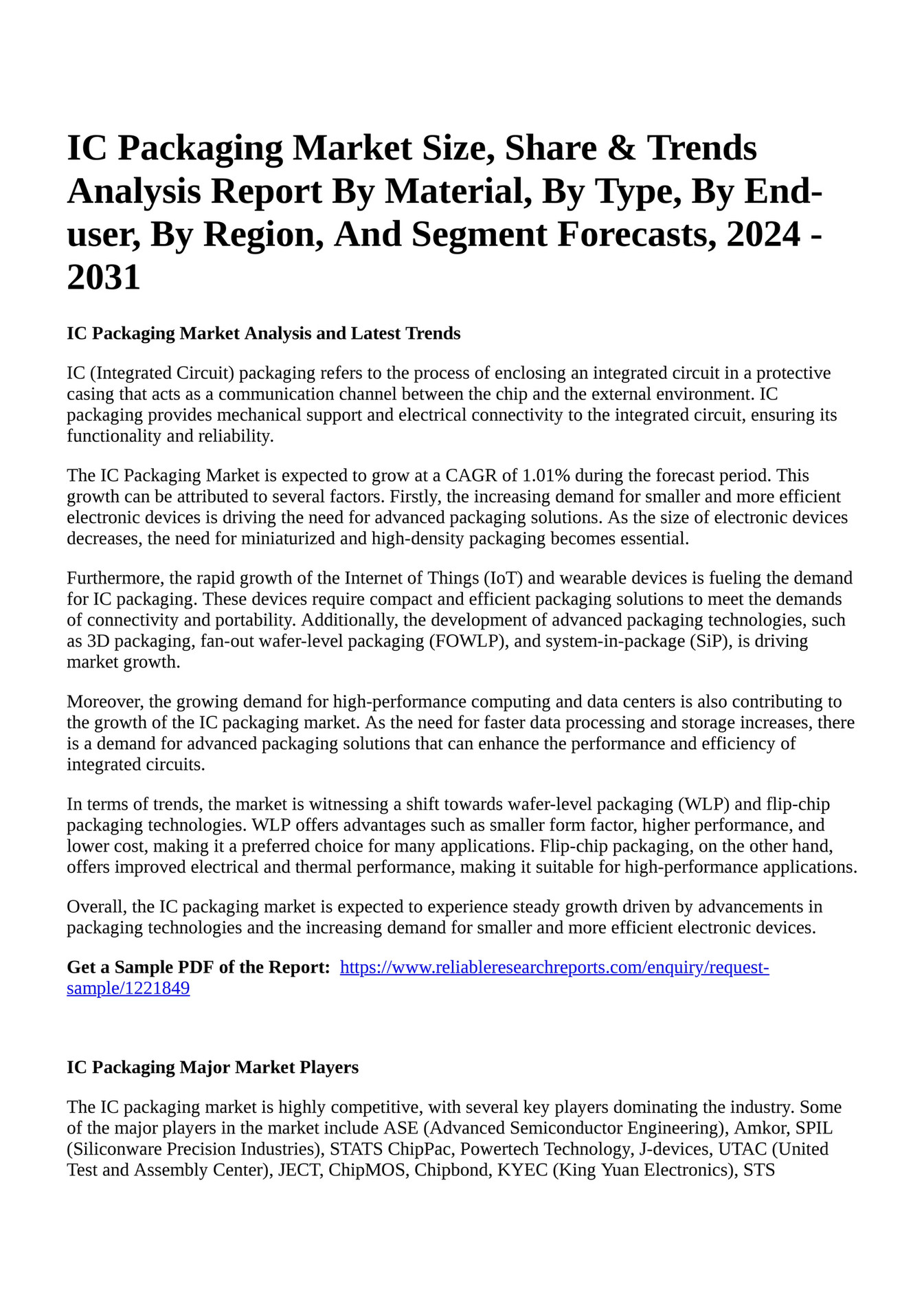Reportprime Ic Packaging Market Size Share Trends Analysis Report