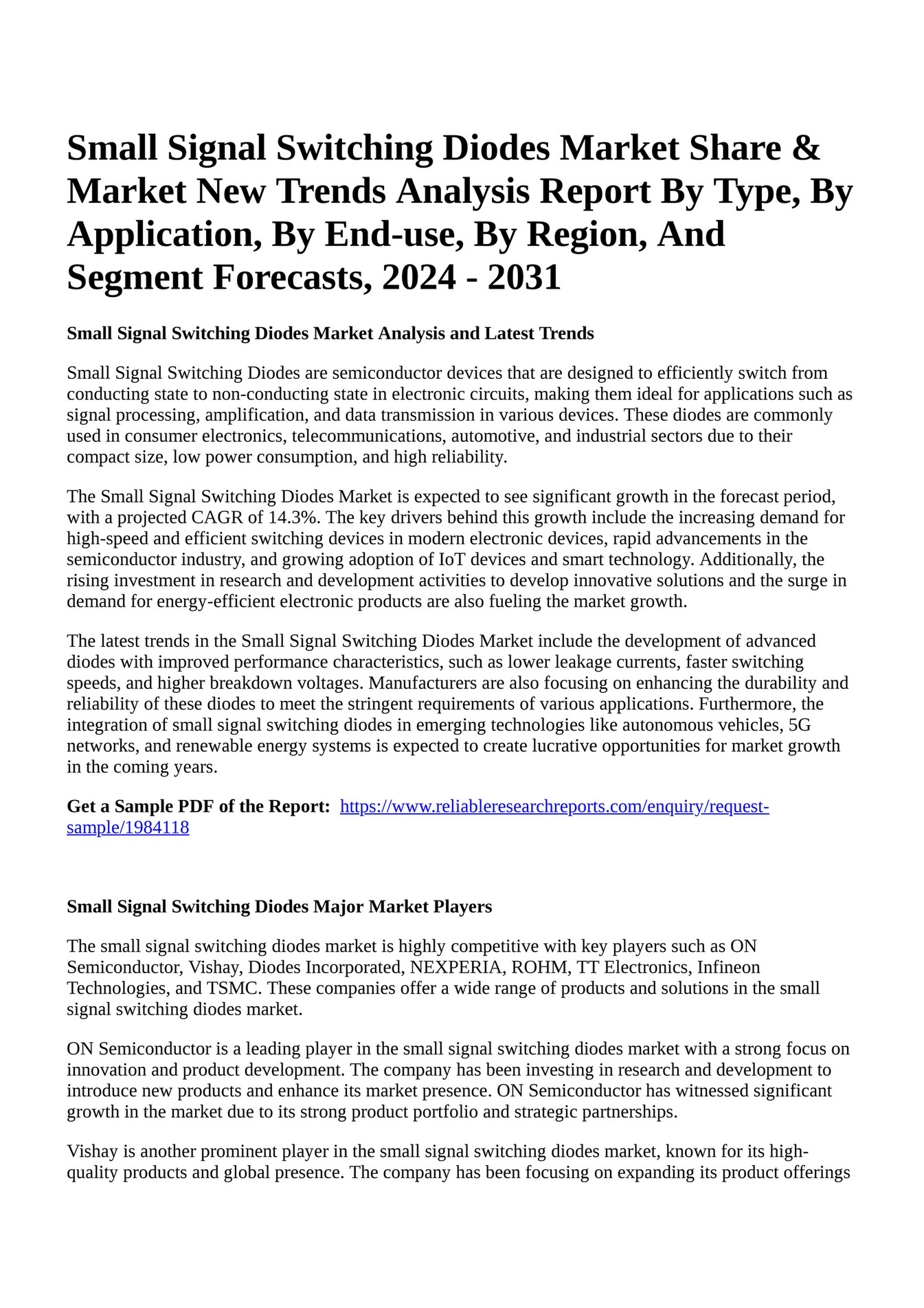 Reportprime - Small Signal Switching Diodes Market Share & Market New ...