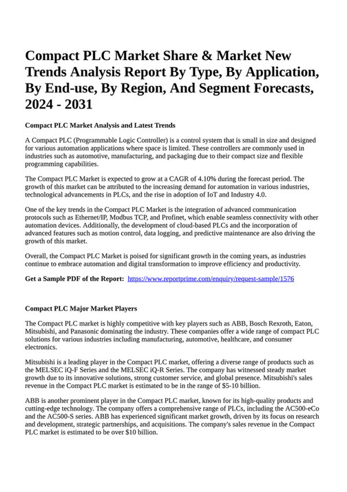 Reportprime Compact PLC Market Share & Market New Trends Analysis