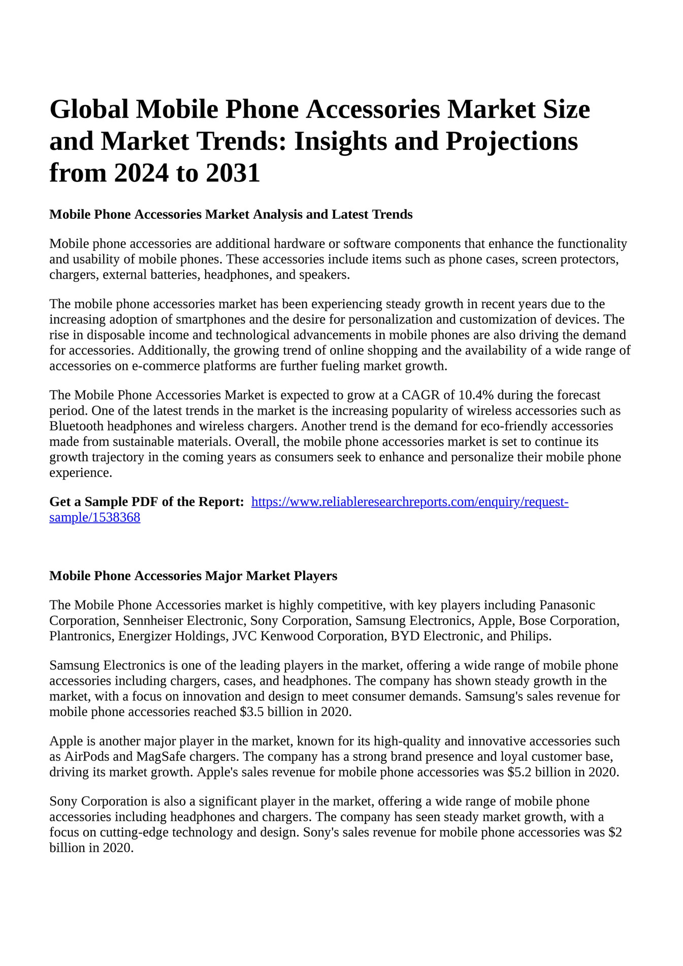 Reportprime Global Mobile Phone Accessories Market Size and Market