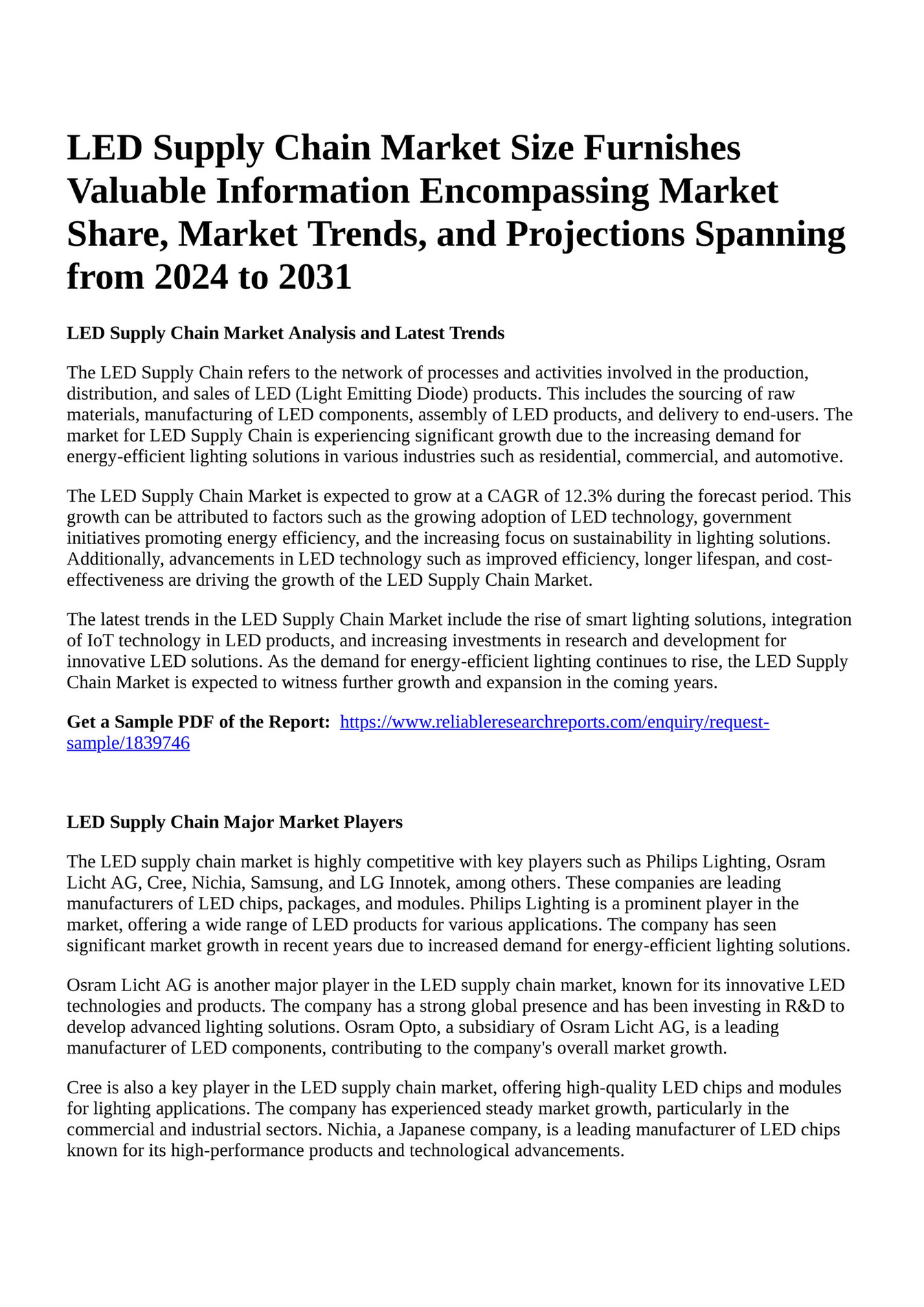 Reportprime LED Supply Chain Market Size Furnishes Valuable