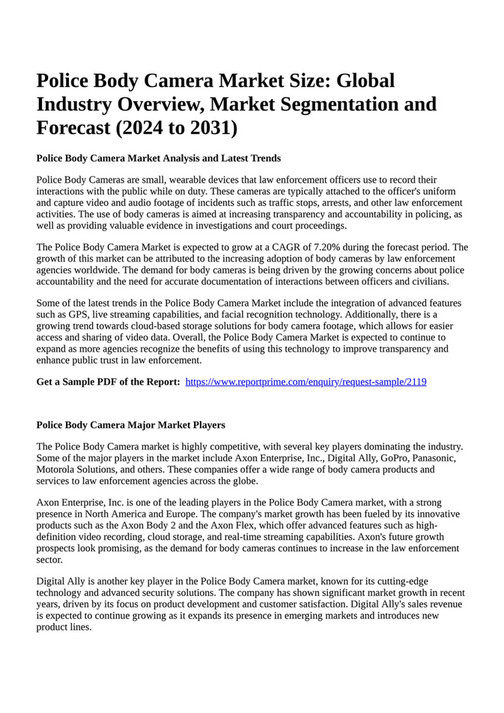 Reportprime Police Body Camera Market Size Global Industry Overview