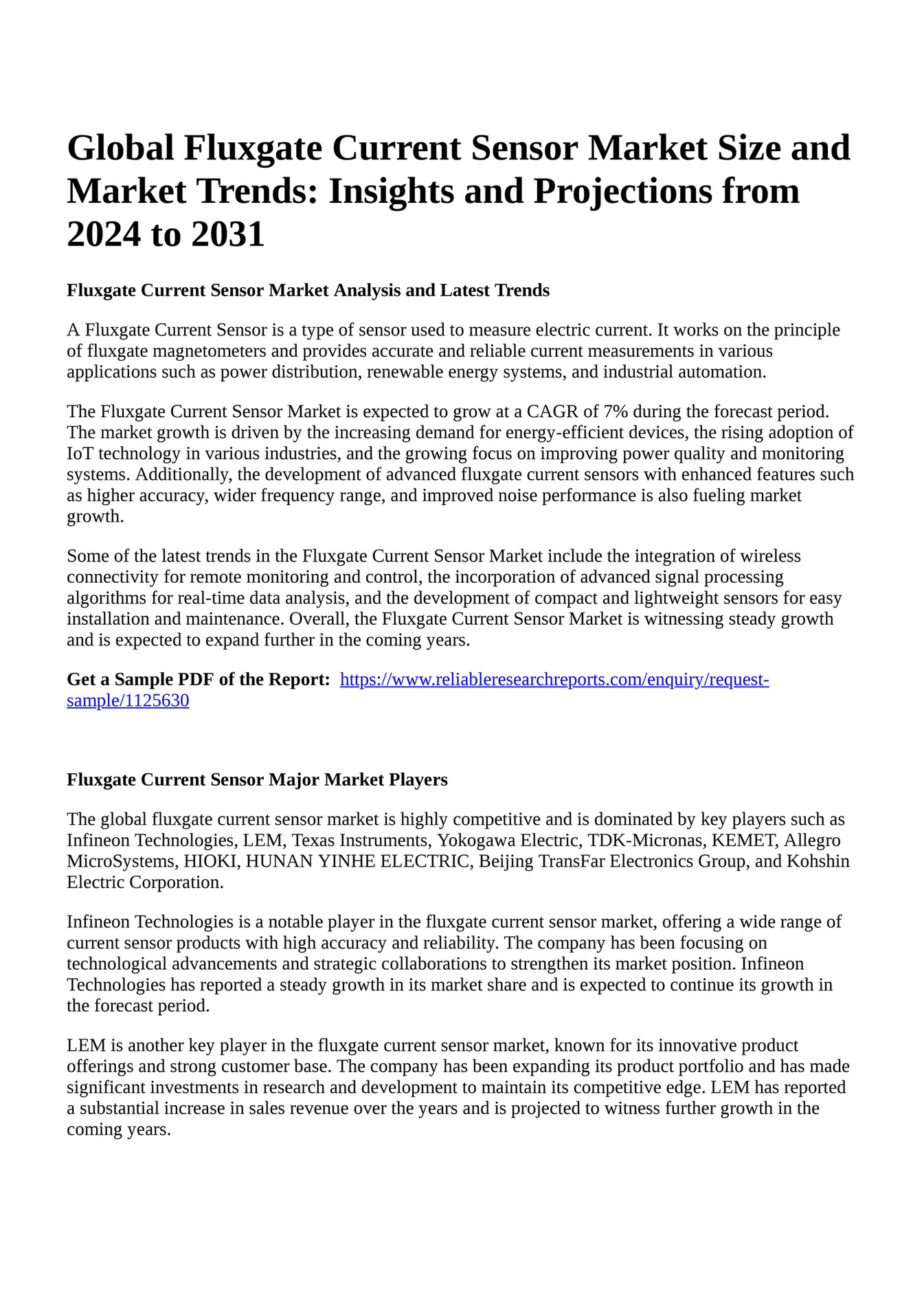Reportprime - Global Fluxgate Current Sensor Market Size and Market ...