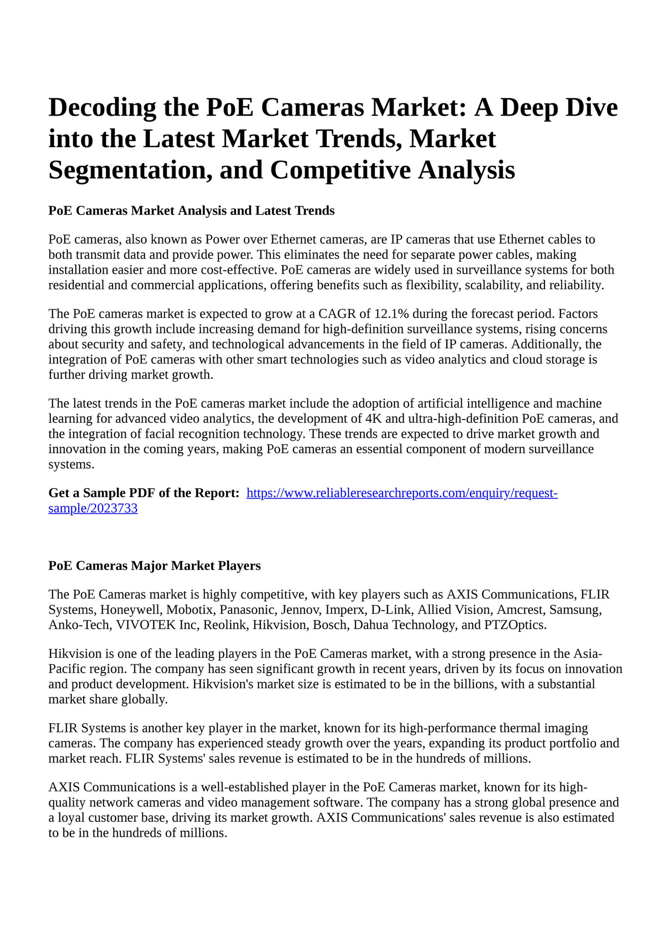 Reportprime - Decoding the PoE Cameras Market: A Deep Dive into the ...