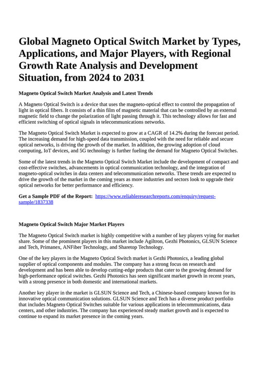 Reportprime Global Optical Switch Market by Types