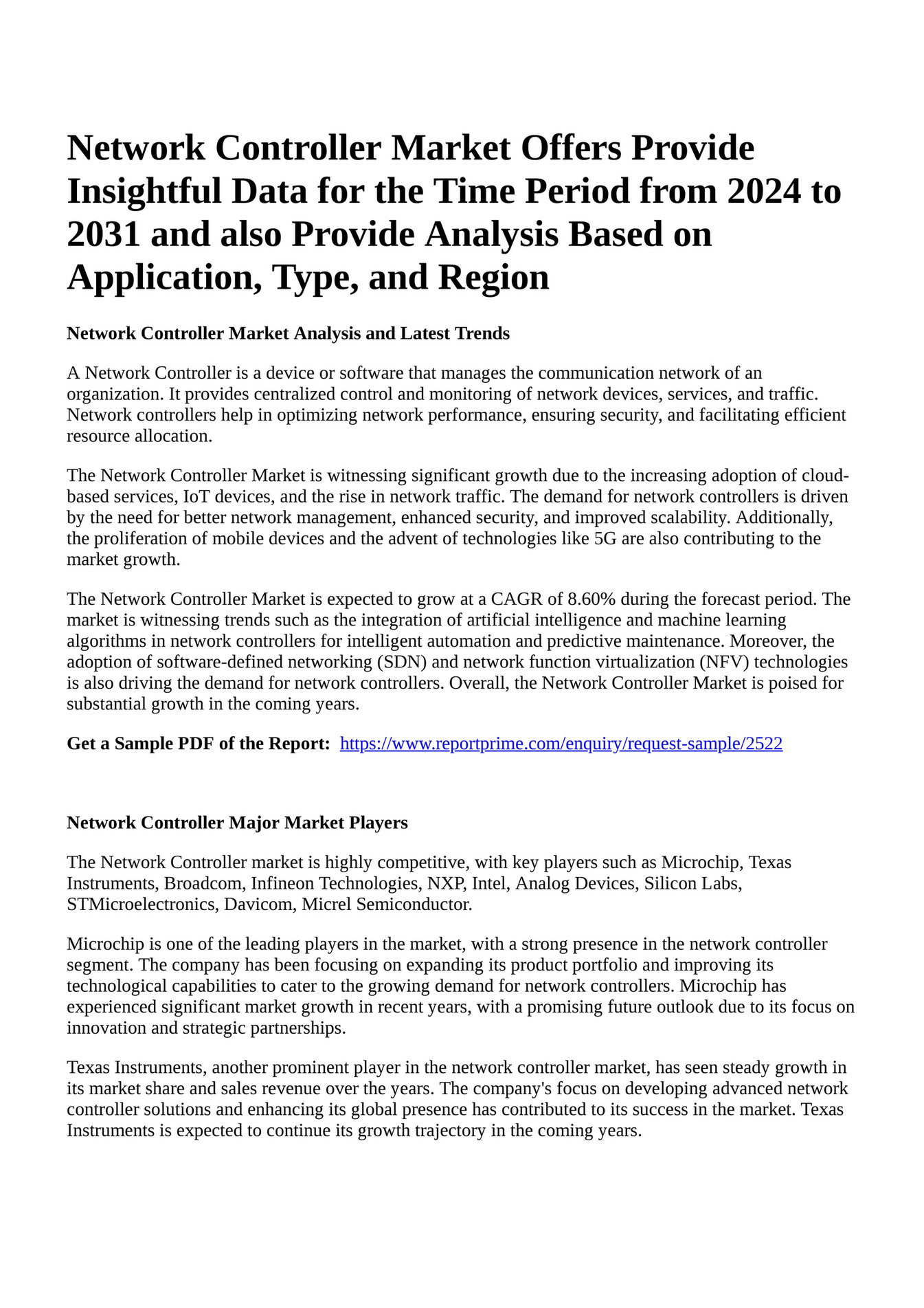 Reportprime network controller market offers provide insightful data