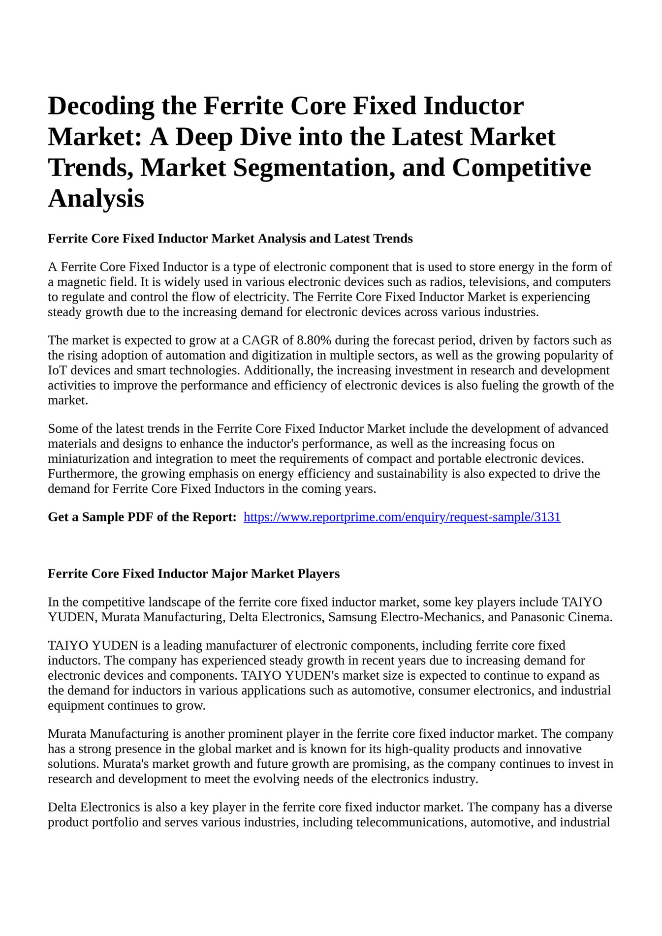 Reportprime - Decoding the Ferrite Core Fixed Inductor Market: A Deep 