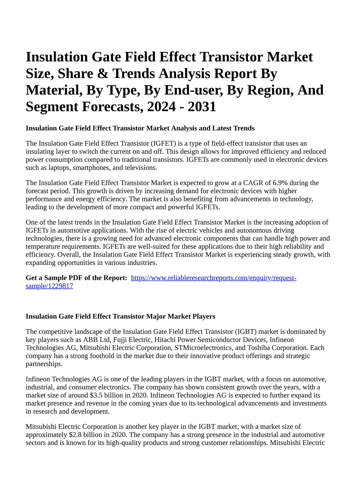 Reportprime Insulation Gate Field Effect Transistor Market Size